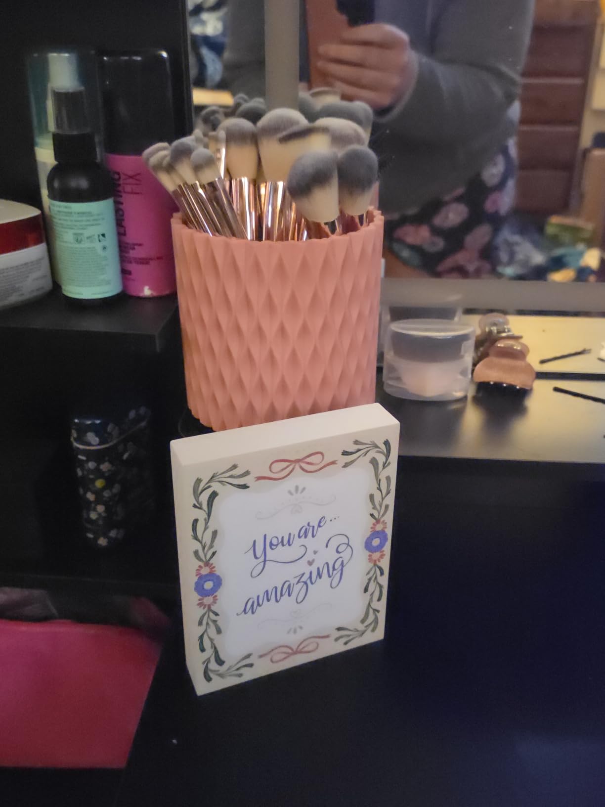 Makeup Brush Holder Organizer - 360° Rotating, 5-Slot Brush Cup for Cosmetics, Lipsticks, Pens | Vanity & Desk Organizer (White) customer photo 1