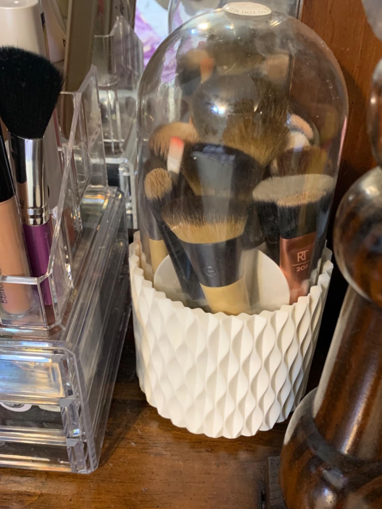 Makeup Brush Holder Organizer - 360° Rotating, 5-Slot Brush Cup for Cosmetics, Lipsticks, Pens | Vanity & Desk Organizer (White) customer photo 2