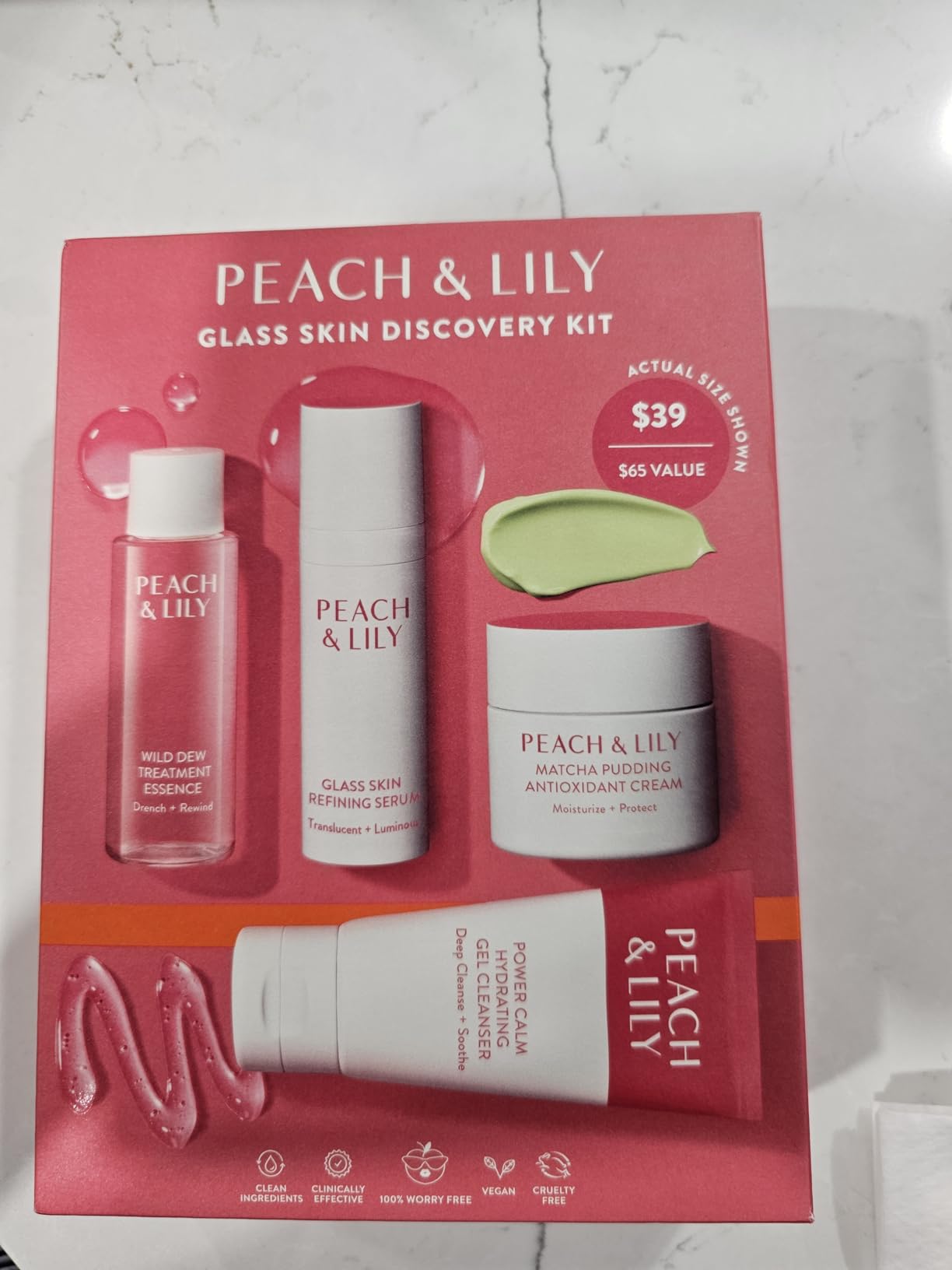 Peach & Lily - Glass Skin Discovery Kit (4 Products) - 1 Cleanser, 1 Essence, 1 Serum & 1 Cream - Skin Care Set - Acne Routine - Travel Essentials - Self Care - Vegan & Cruelty Free - Korean Beauty customer photo 1
