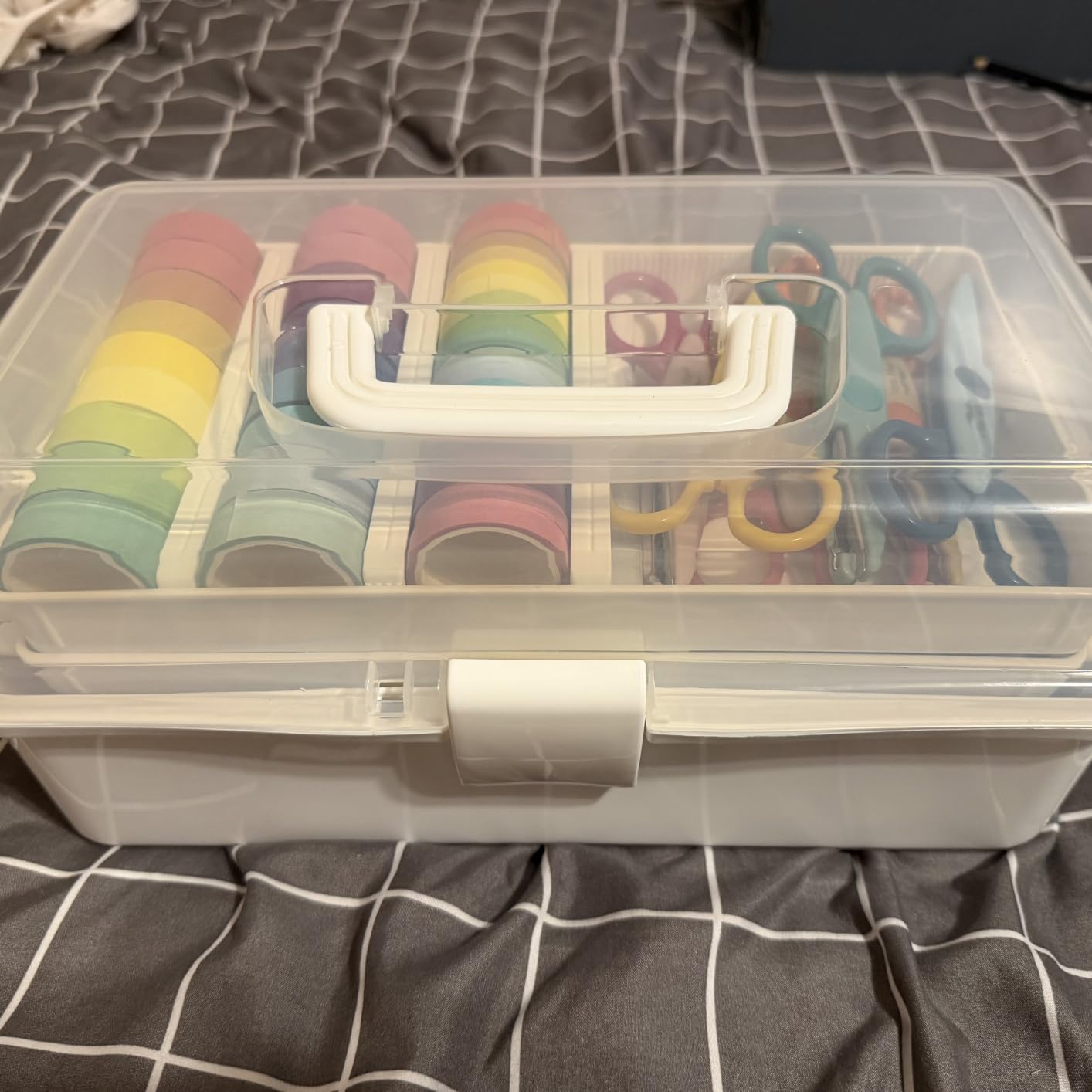BTSKY 3-Layer Plastic Dividing Storage Box Craft Organizer and Storage with Adjustable Spacers Portable Handled Art Supply Organizer Multipurpose Home Utility Box for Medicine Sewing(Haze Green) customer photo 1