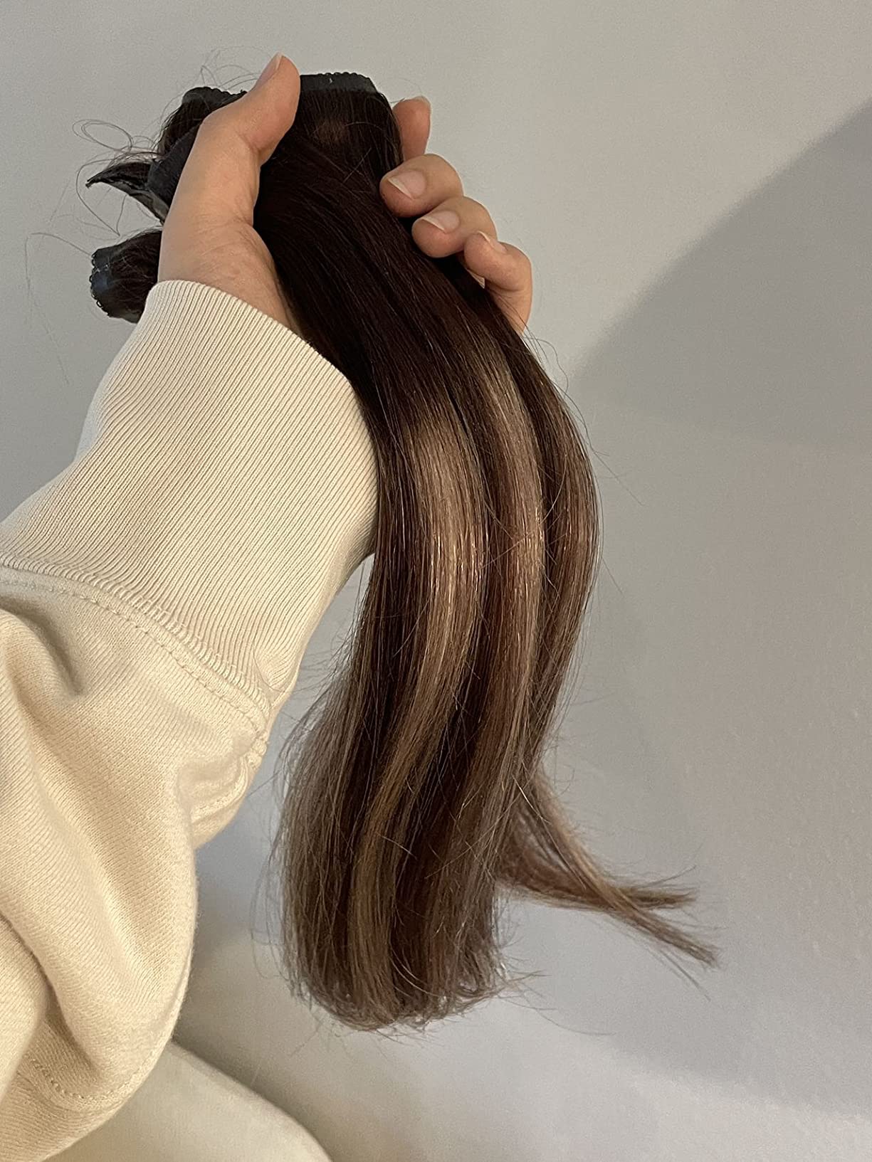 WENNALIFE Lace Seamless Clip in Hair Extensions Human Hair 7pcs Ultra Invisible 50% Thinner Seamless Clip Ins Dark Brown Natural Remy Hair 14 inch customer photo 2