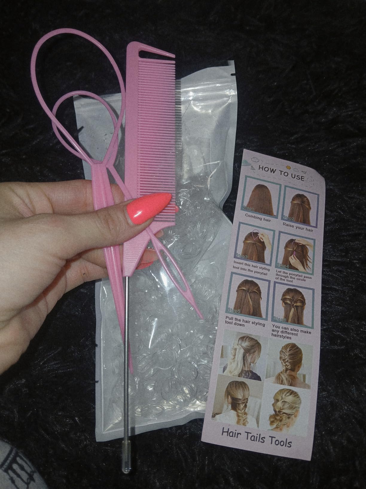 1000Pcs Hair Rubber Bands, Soft Small Hair Elastics for Girls and Women, 2pcs Topsy Tail Tools, 1 Rat Tail Comb, Pink Schembo customer photo 2