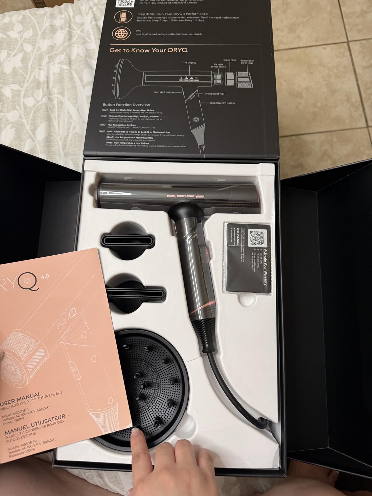 SRILabs DryQ Smart Hair Dryer - Super Lightweight, Foldable - Powerful, Quiet Motor - Infrared and Ionic Technology - 3 Magnetic Attachments - Heat Control with Locking Switch customer photo 1
