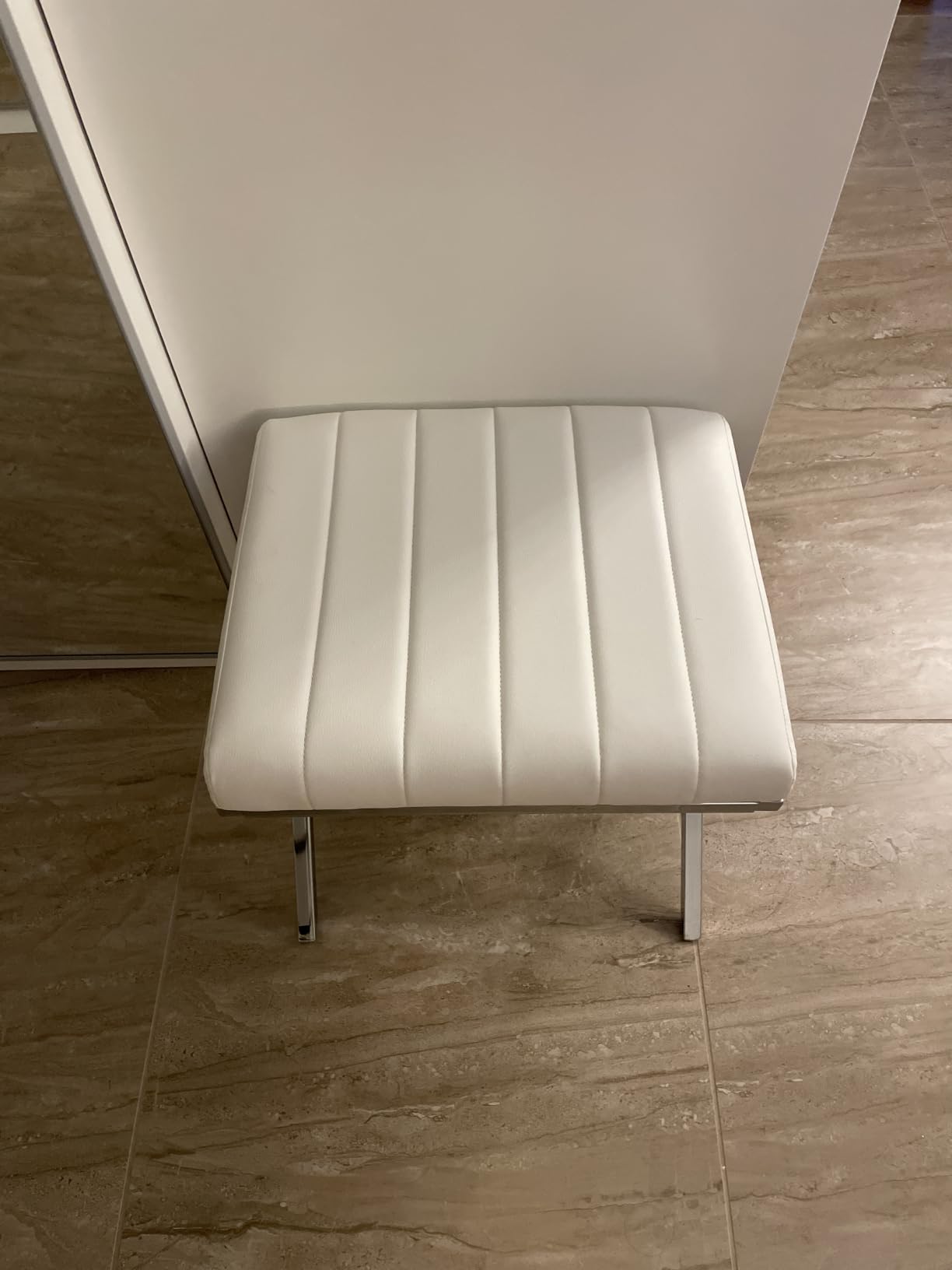 DUHOME Vanity Stool, Modern PU Leather Ottoman Stool Chair for Vanity Bench with Metal X Legs, Rectangle Makeup Stools Padded Foot Rest Ottoman for Makeup Room, Living Room, Bathroom, White customer photo 1