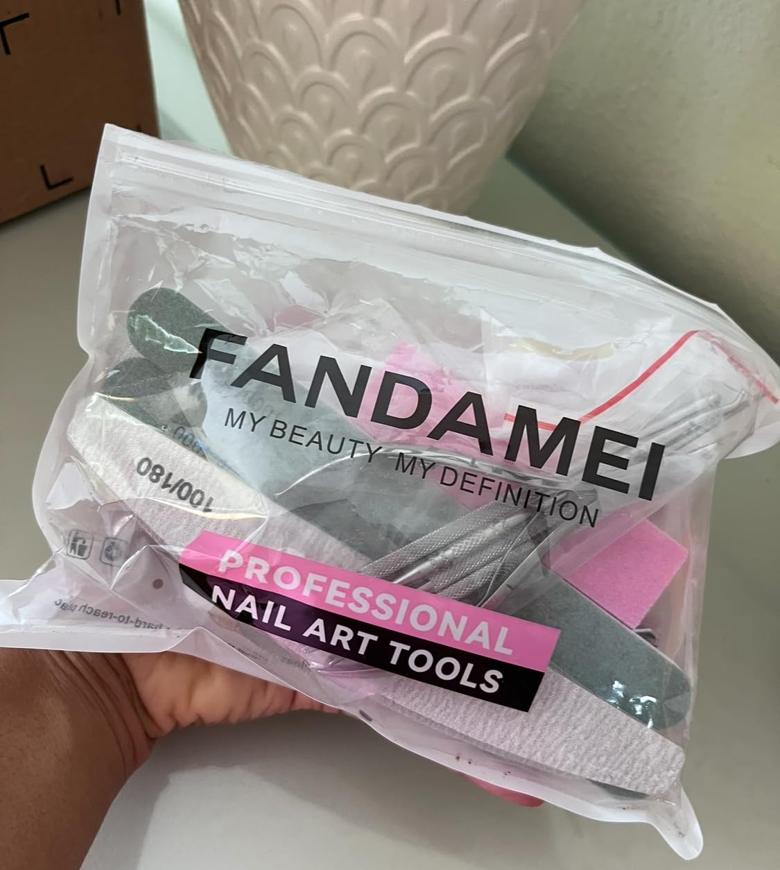 FANDAMEI Nail Care Kit, Nail Files 100/180, Nail Buffer Block, Cuticle Nippers, Cuticle Trimmer, Cuticle Pusher, Nail Tools, Pedicure & Manicure Tools, Nail Prep Kit customer photo 2
