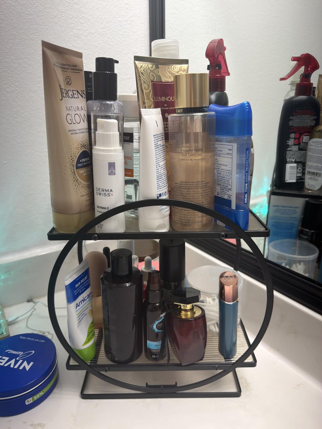 Makeup Organizer Vanity, Black Gold Perfume Organizer for Dresser | 2-Tier Bathroom Counter Organizers, Bathroom Countertop Shelf, Skincare Storage Perfume Stand, Vanity Trays Cosmetic Display customer photo 2