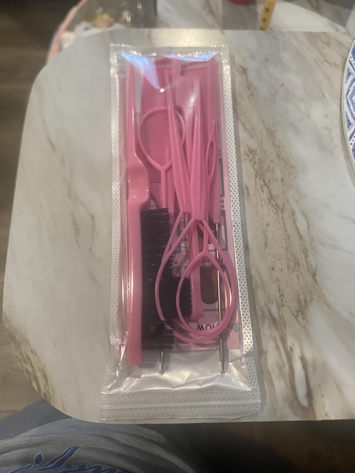 ZVOREI 8Pcs Hair Brushes Set with 4Pcs Topsy Hair Tail Tools 1Pcs Bristle Teasing Hair Brush 1Pcs Edge Control Brush 2Pcs Metal Pin Rat Tail Combs for Woman Girl Hair Styling,Edge&Back Brushing,Pink customer photo 1