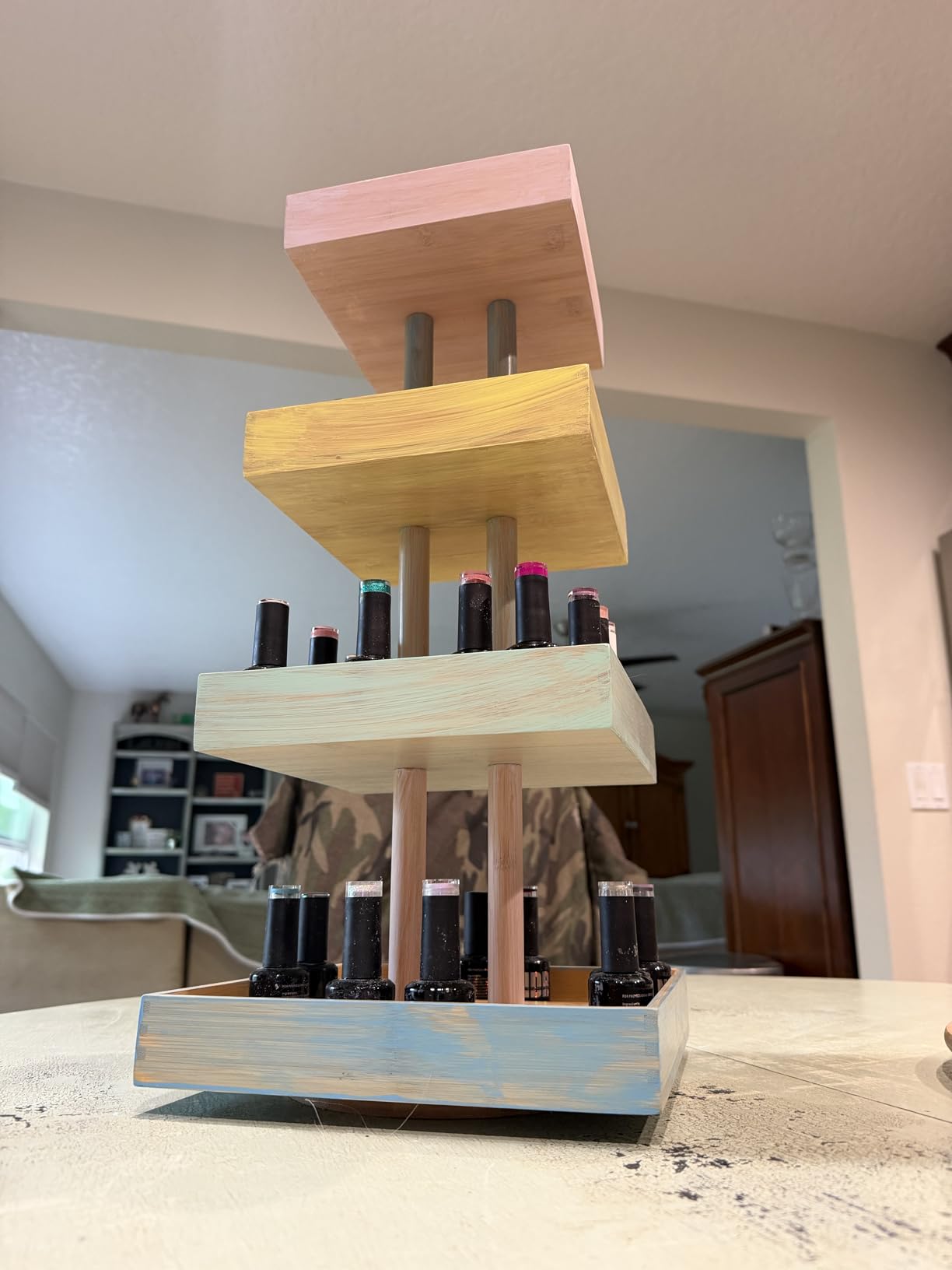 Homde Nail Polish Organizer for Women: Rotating Rack Holds 120-212 Bottles | 4 Tier Display for Nail Polish and Essential Oils - Vanity or Salon Storage - 360 Degree Base and Guardrails for Easy Access-Brown customer photo 2