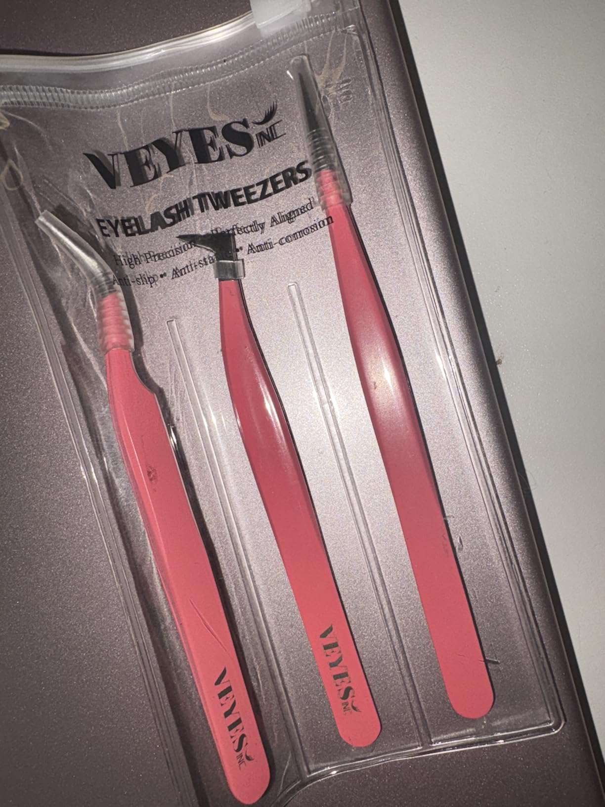VEYES INC Lash Tweezers for Eyelash Extensions, High Precision Tweezers Kit Contains Isolation, Curved and Volume Lash Tweezers (3pcs) Pink customer photo 1