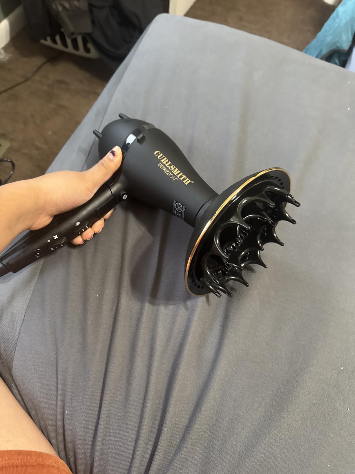 Curlsmith Defrizzion Travel Hair Dryer with Large Diffuser - for Curly Hair, Reduce Frizz, 3 Speeds, 3 Heat Settings, Infared, Ceramic Heat for Fast Drying customer photo 1