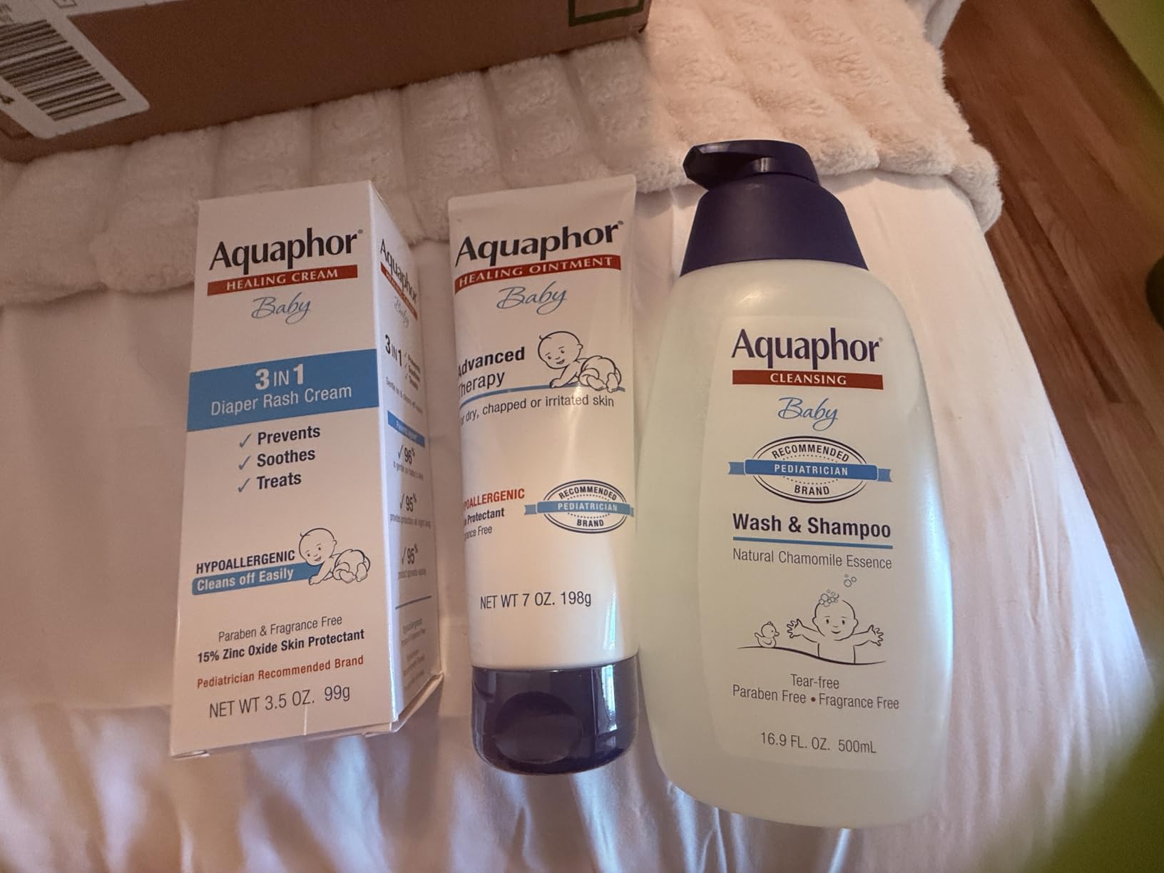 Aquaphor Baby Skin Care Essentials Gift Set with Baby Wash and Shampoo (16.9 Fl Oz) + Healing Ointment for Chapped Skin and Drool Rash (7Oz) + Diaper Rash Cream (3.5Oz), Hypoallergenic customer photo 2