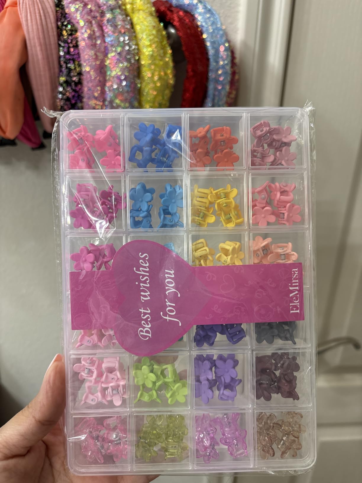 EleMirsa 96pcs Baby Girl Hair Clips - 24 Multicolors Mini Flower Claw Clips in Organizer Box customer photo 2