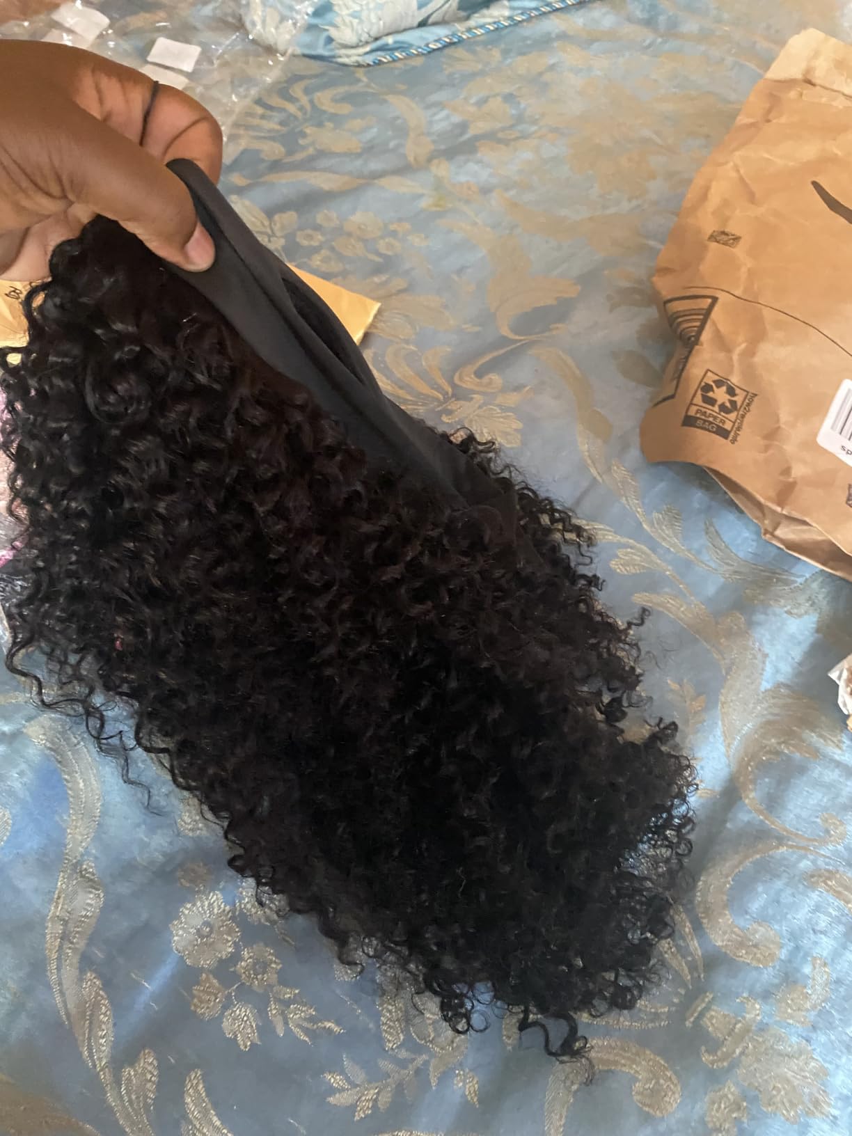 XSY Headband Wig Human Hair Kinky Curly 20 Inch Headband Wigs for Black Women Deep Curly Human Hair Wigs None Lace Front Wig 150% Density Natural Black Color | Headband Wigs for Black Women, Brazilian Virgin Hair, Glueless Wear Go None Lace Wigs, for Beginners, for Everyday Wear customer photo 1