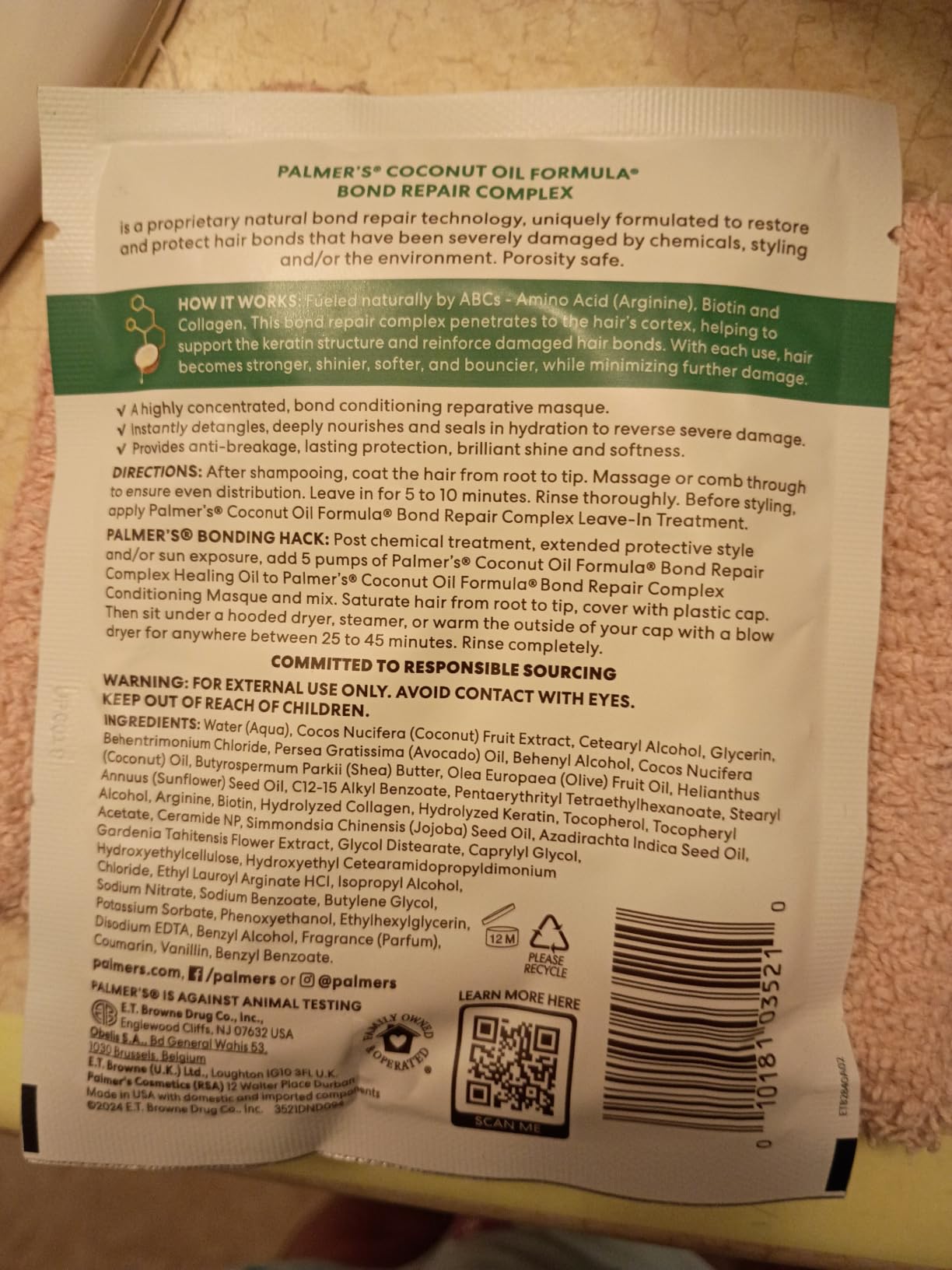Palmer's Amino Bonding Hair Mask, Intense Conditioning Masque (2.1oz) | Heat Protectant with Multi-Action Natural Bond Technology, Anti Frizz, Adds Shine, Protects Hair Growth, All Hair Types customer photo 1