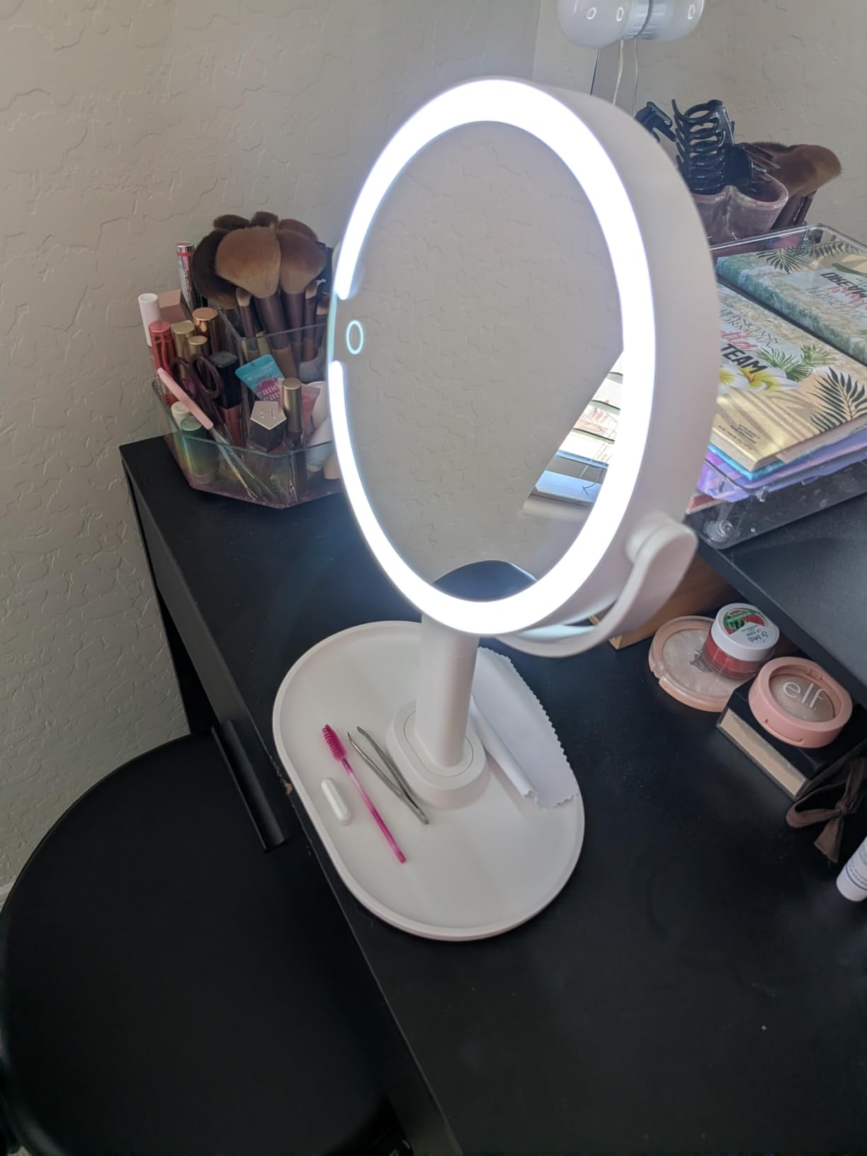 MIYADIVA Makeup Mirror with Lights, 20X Magnifying Mirror with Light and Touch Switch, Vanity Mirror with 3 Color Light and 80 LEDs, 2-Sided Lighted Magnified Mirror 8.8 Inches customer photo 1