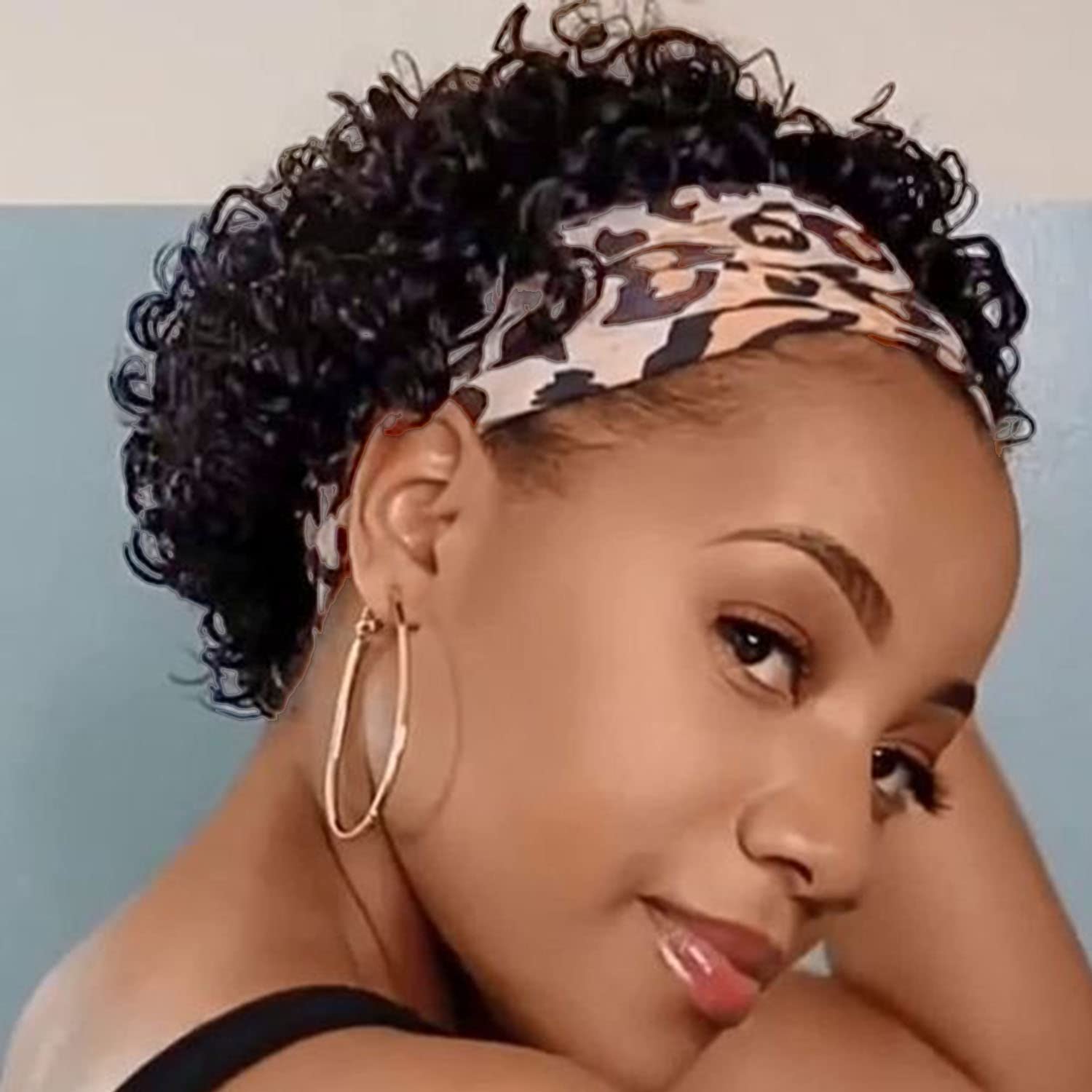 INSTASTYLE Headband Wig Human Hair Wigs for Black Women Pixie Cut Wig Put on and Go Glueless Wig Short Curly Headband Wigs 150% Density Natural Black 6 Inch customer photo 1