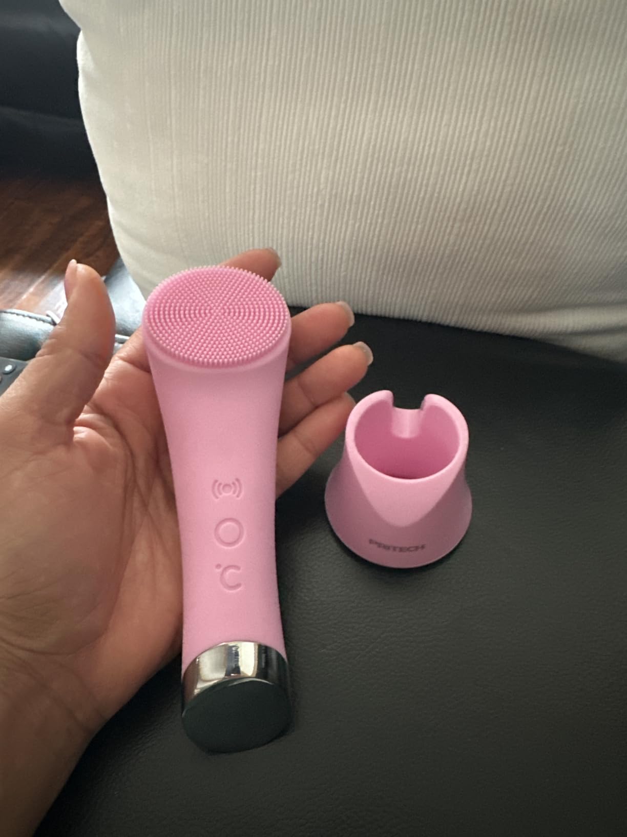 PRITECH Facial Cleansing Brush, Rechargeable Silicone Face Scrubber with Heat Massage End, Vibrating Exfoliator Scrubber for Deep Cleaning, Waterproof Face Brush for Women and Men customer photo 1