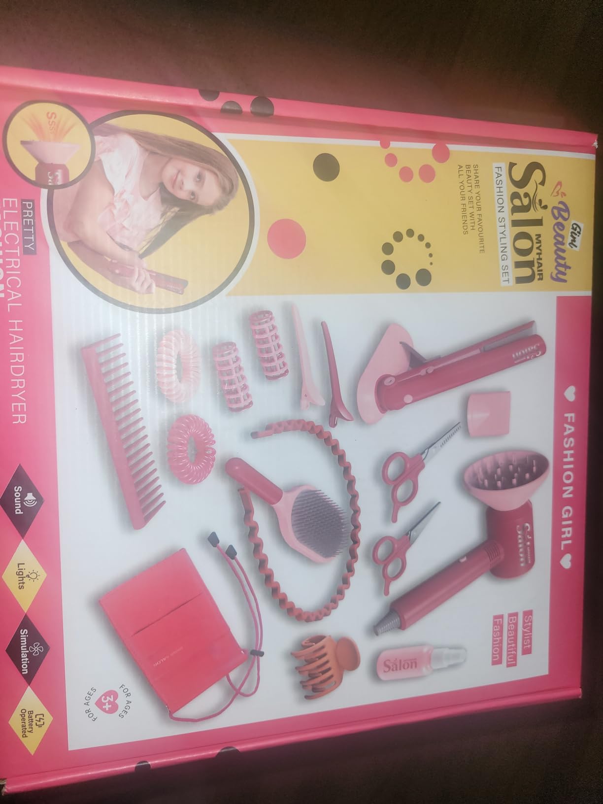 GAGAKU Pretend Hair Salon Toys for Girls, Pretend Makeup for Toddlers Dress Up Beauty Salon Set Stylist Kit with Hair Dryer Apron Curling Flat Scissors Accessories Girl Gifts customer photo 1