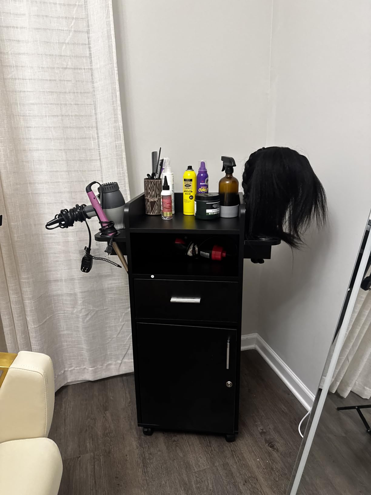 Beauty Salon Trolley Cart with 6 Tool Holders, 1 Drawer | Lockable Salon Cabinet with 360° Wheels, Mobile Salon Station Rolling Cart for Hair Stylist Beauty Spa Barbershop customer photo 2