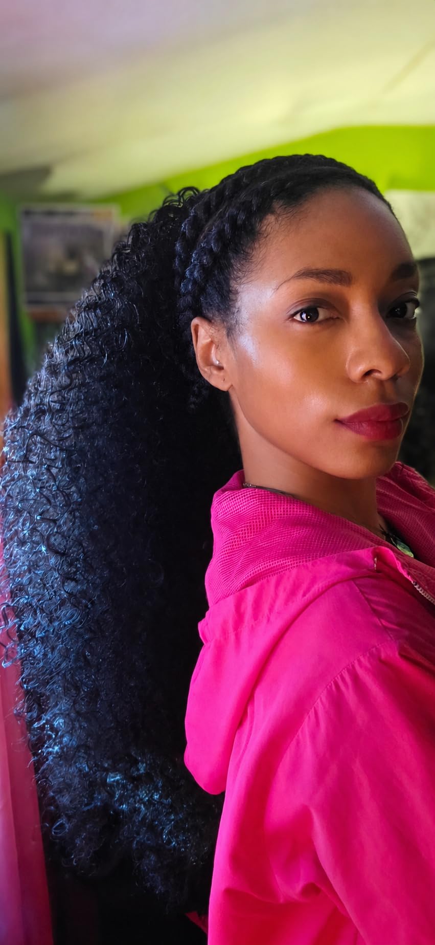 Alebery 27 Inch Drawstring Ponytail Extension for Black Women Deep Curly Ponytail Extension Synthetic Mixed with Human Hair Hairpieces Afro Kinky Curly Pony Tail for Daily Use (Black) customer photo 1
