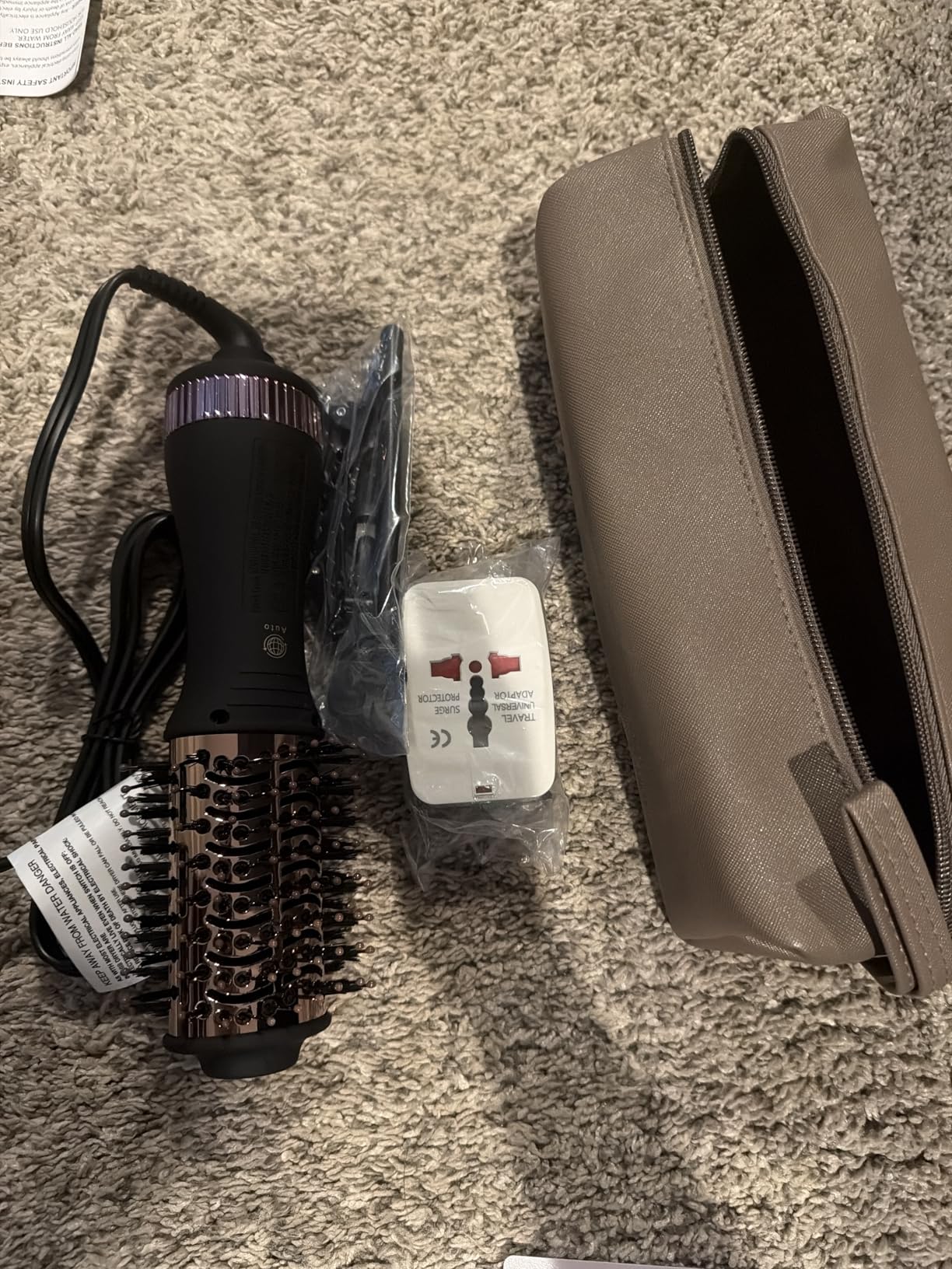 4-in-1 Travel Dual Voltage Hair Dryer Brush 110-240V Blow Dryer Brush | Portable 2 inch Mini Hot Air Brush, Travel Hair Styler/Volumizer/Straightener/Curler, European Blow Dry Brush with EU&UK Plug customer photo 1