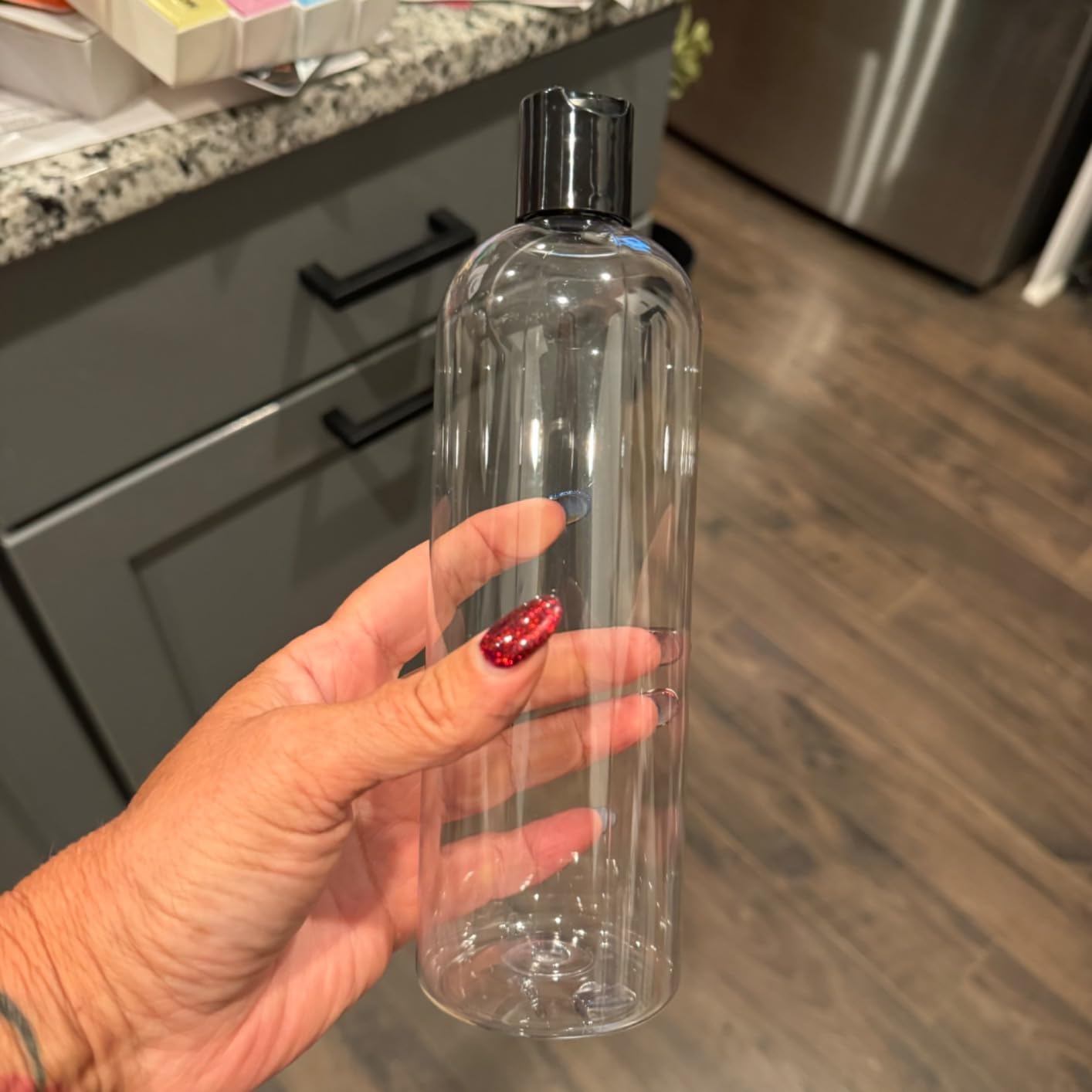 ljdeals 16 oz Clear Plastic Empty Bottles with Black Disc Top Caps, Squeezable Refillable Containers for Shampoo, Lotions, Cream and More Pack of 2, BPA Free, Made in USA customer photo 2