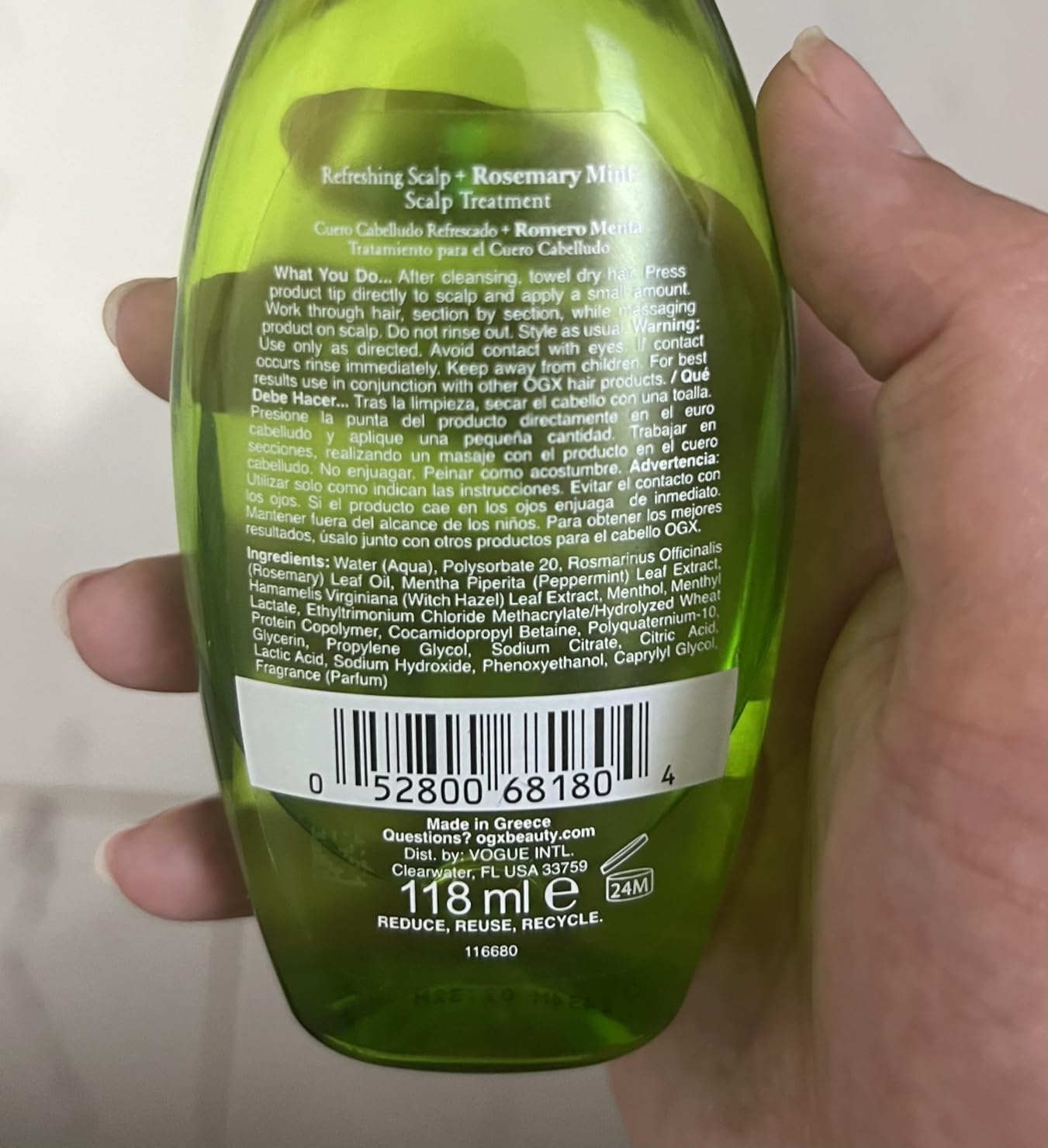 OGX Extra Strength Refreshing Scalp + Rosemary Oil Mint Dry Scalp Treatment, Peppermint & Witch Hazel Scalp Detox, Clarifying Leave-In to Help Remove Buildup and Refresh, Shiny Hair Finish, 4 fl oz customer photo 1