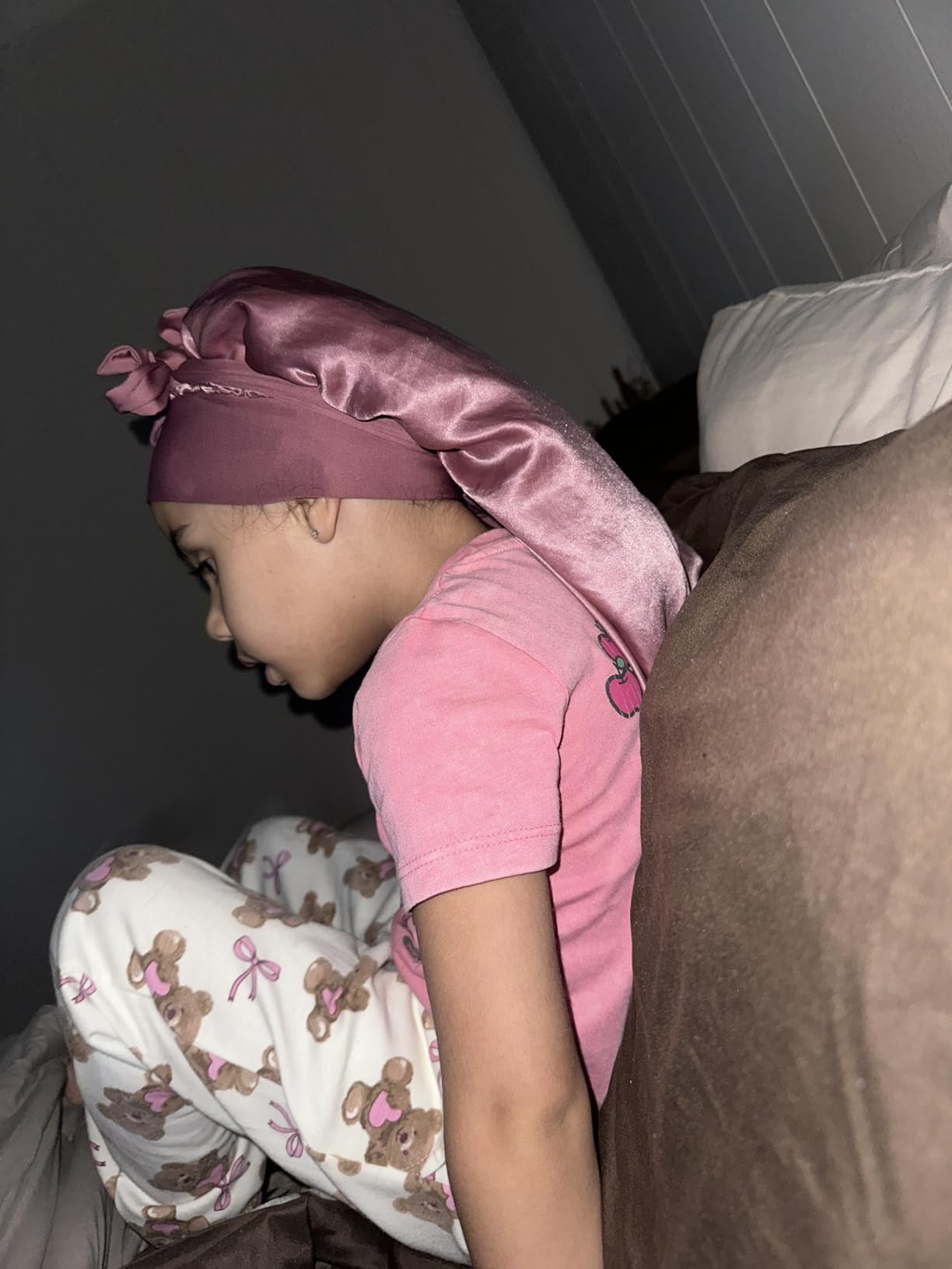 Kids Bonnets for Girls - Satin Long Hair Braid Bonnet for Sleeping | Double-Layer with Adjustable Tie Band Stays On Overnight to Protect Curly Hair and Long Locks for Kids customer photo 1