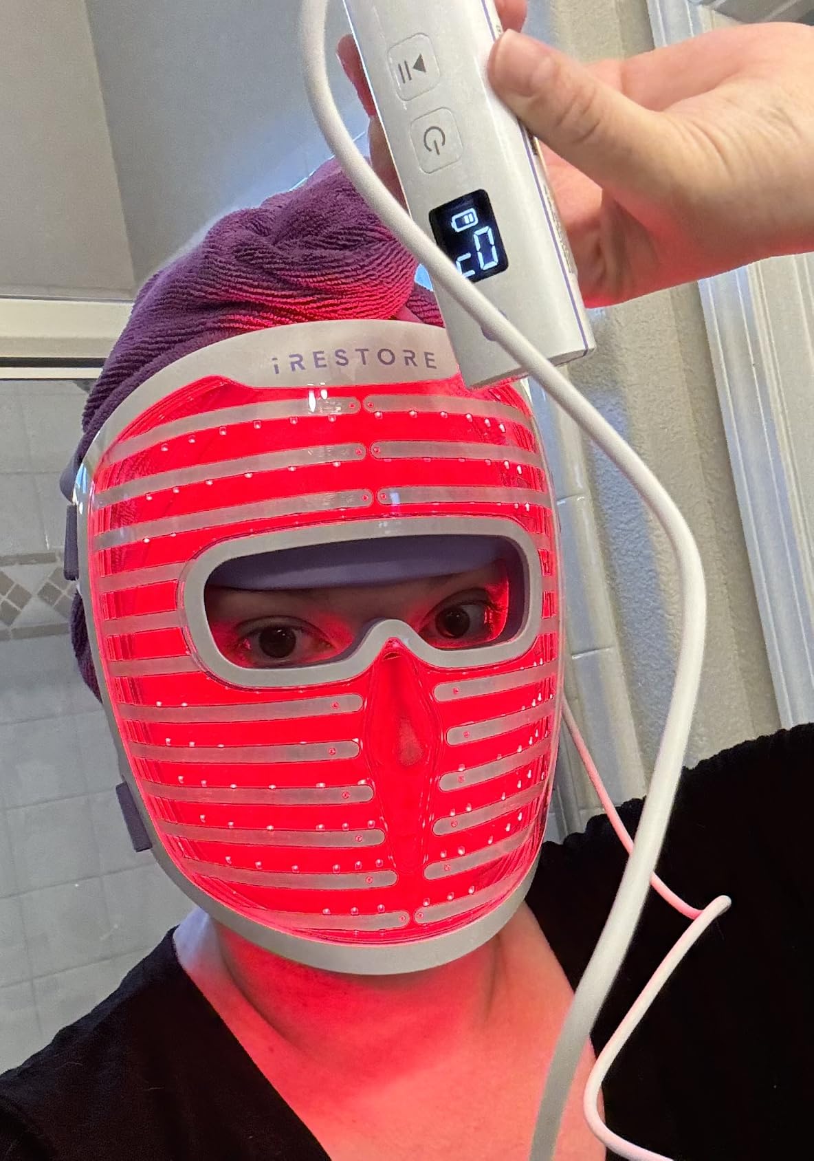 iRestore LED Face Mask for Youthful Skin, Red Light Therapy for Face, Red, Blue & Infrared Therapy for Wrinkles, Fine Lines, Dark Spots with 360 LEDs customer photo 2