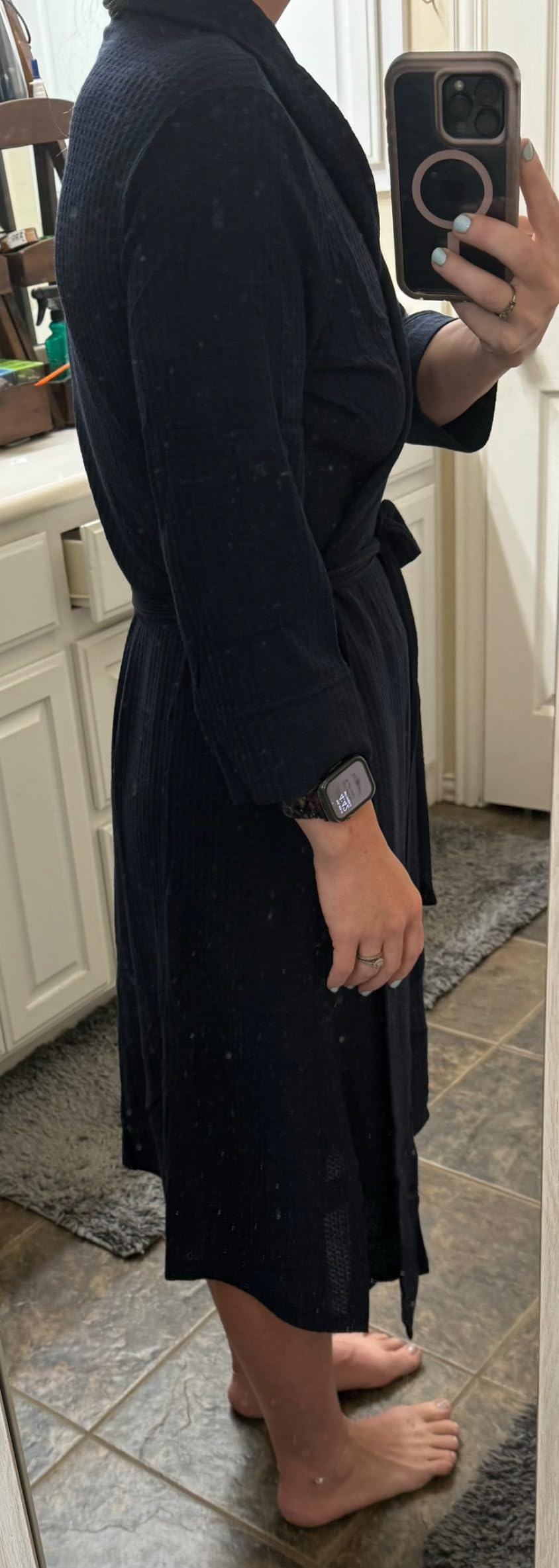 Ekouaer Robes for Women Long Waffle Knit Bathrobe Shawl Collar House Coats | 3/4 Sleeves, Mid-calf Length, Lightweight, Soft, Casual, Comfy, Removable Belt, SPA Kimono Nightgown with Pockets, Loungewear customer photo 2
