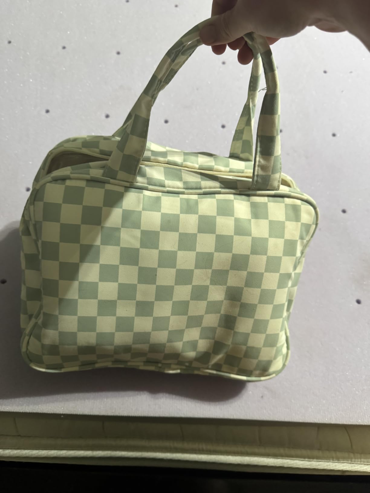 Narwey Hanging Toiletry Bag for Women Travel Checkered Makeup Bag Organizer Toiletries Bag for Travel Size Essentials, Accessories, Brushes, Cosmetics (Green Checkerboard (Medium)) customer photo 1