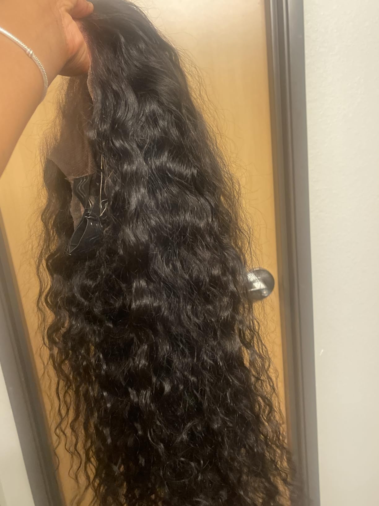 Ebarly Hidden Strap Water Wave 360 Glueless Wigs Human Hair Pre Plucked Pre Bleached Human Hair Wig With Drawstring 220 Density Wet and Wavy HD Full Lace Front Wigs Human Hair 26 inch customer photo 1