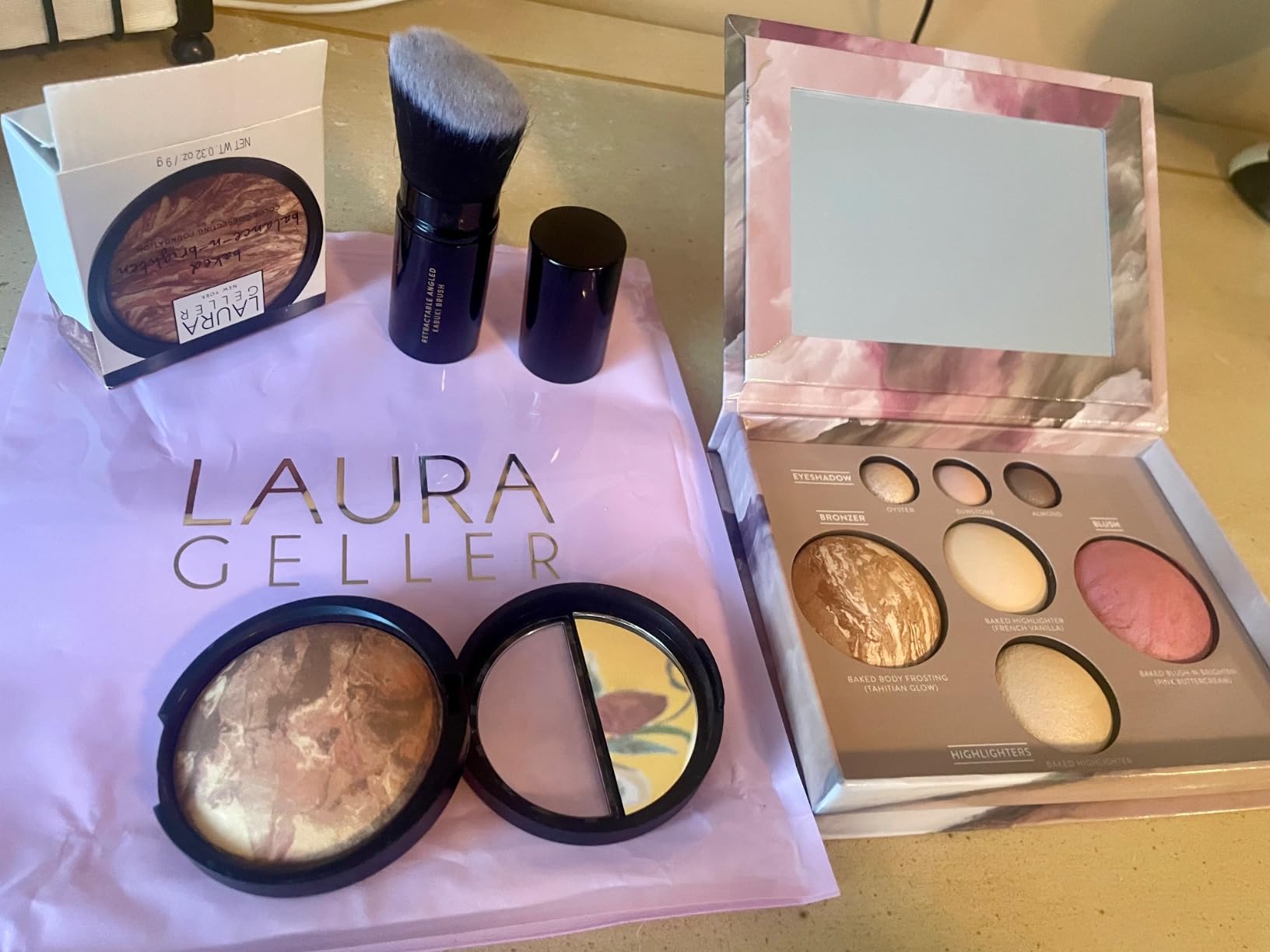 LAURA GELLER NEW YORK Baked Starter Kit: Deep - Best of the Best Full Face Palette + Baked Balance-n-Brighten Powder Foundation + Retractable Angled Kabuki Brush Set customer photo 1