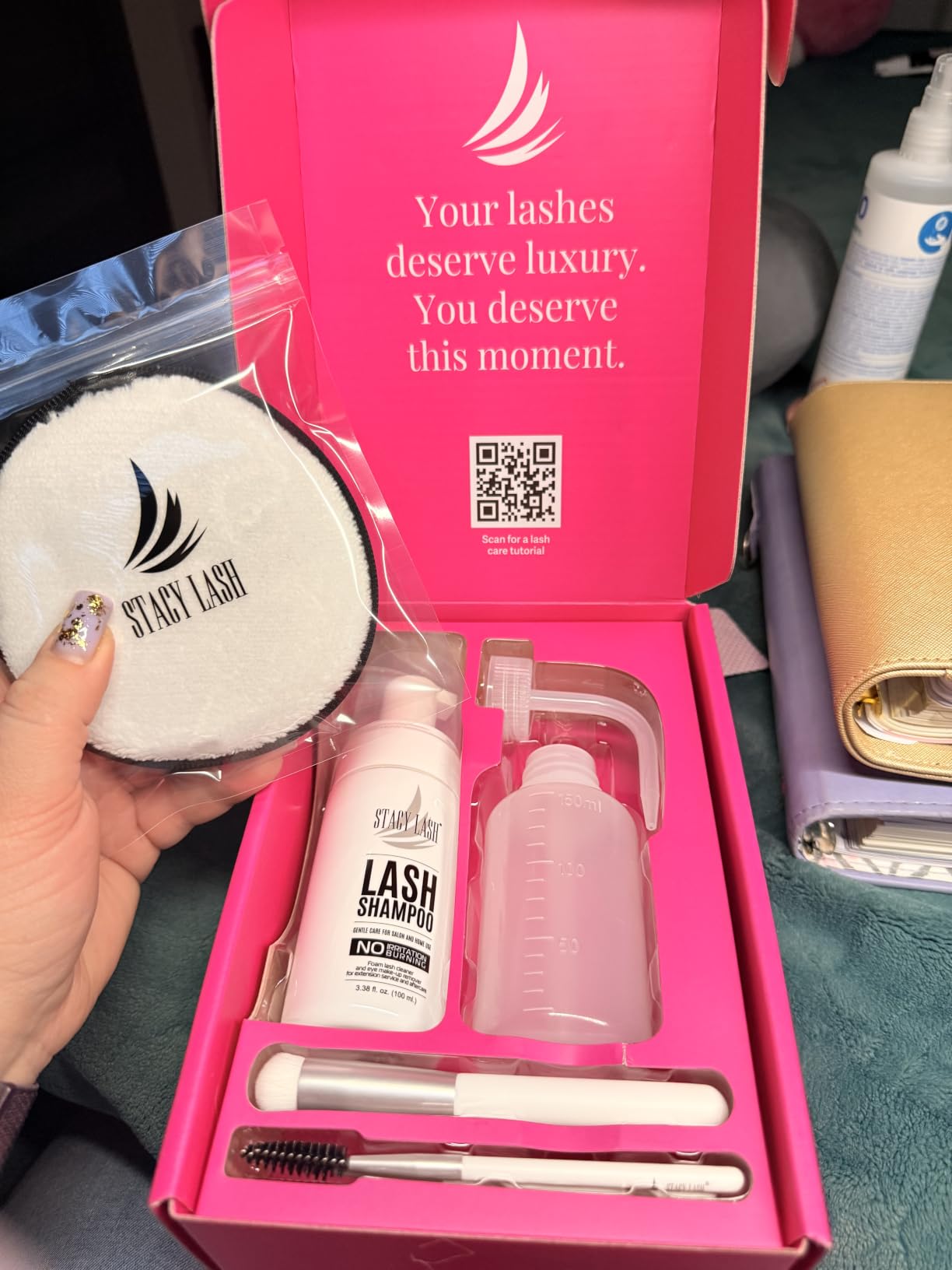 STACY LASH Lash Shampoo 50ml Kit Korean Makeup Remover with Eye Lash Spoolies & Rinse Bottle & Cleansing Pad & Brush for Eyelash Extensions & Clusters & Natural Eyelashes customer photo 1