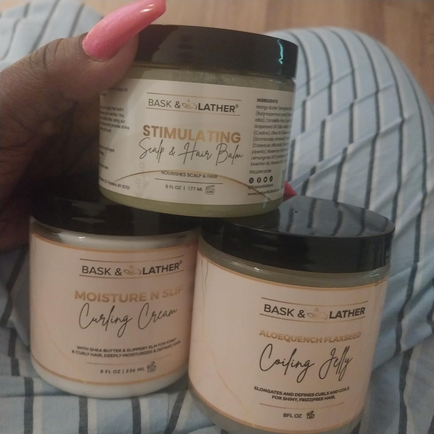 Bask & Lather Aloequench Flaxseed Coiling Jelly, Vegan Curl Defining Jelly with Flaxseed Oil & Aloe Vera, 8oz, Hydrates, Strengthens, Reduces Breakage & Frizz, Cruelty Free, Chemical Free customer photo 1
