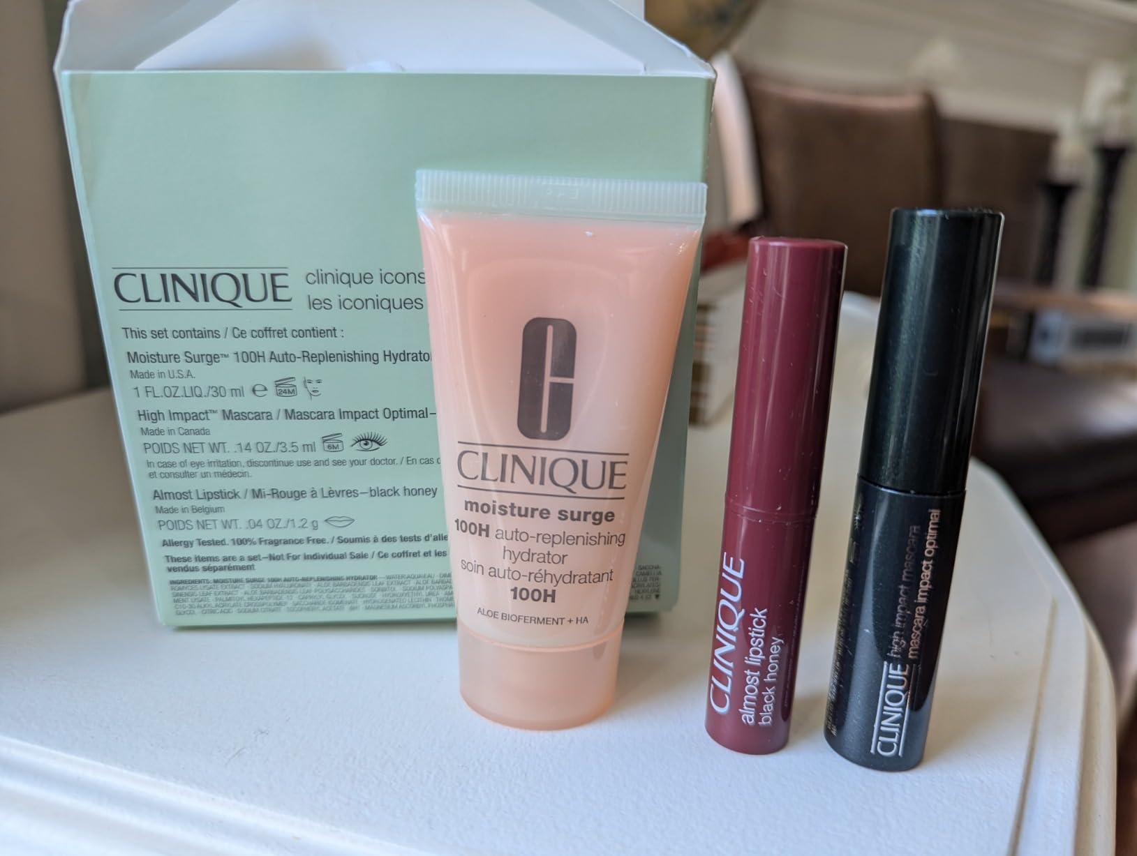 Clinique Icons Gift Set | Almost Lipstick in Black Honey | Moisture Surge 100H Moisturizer | High Impact Mascara | Hydrating + Glow | Includes 3 Travel Size Pieces customer photo 2