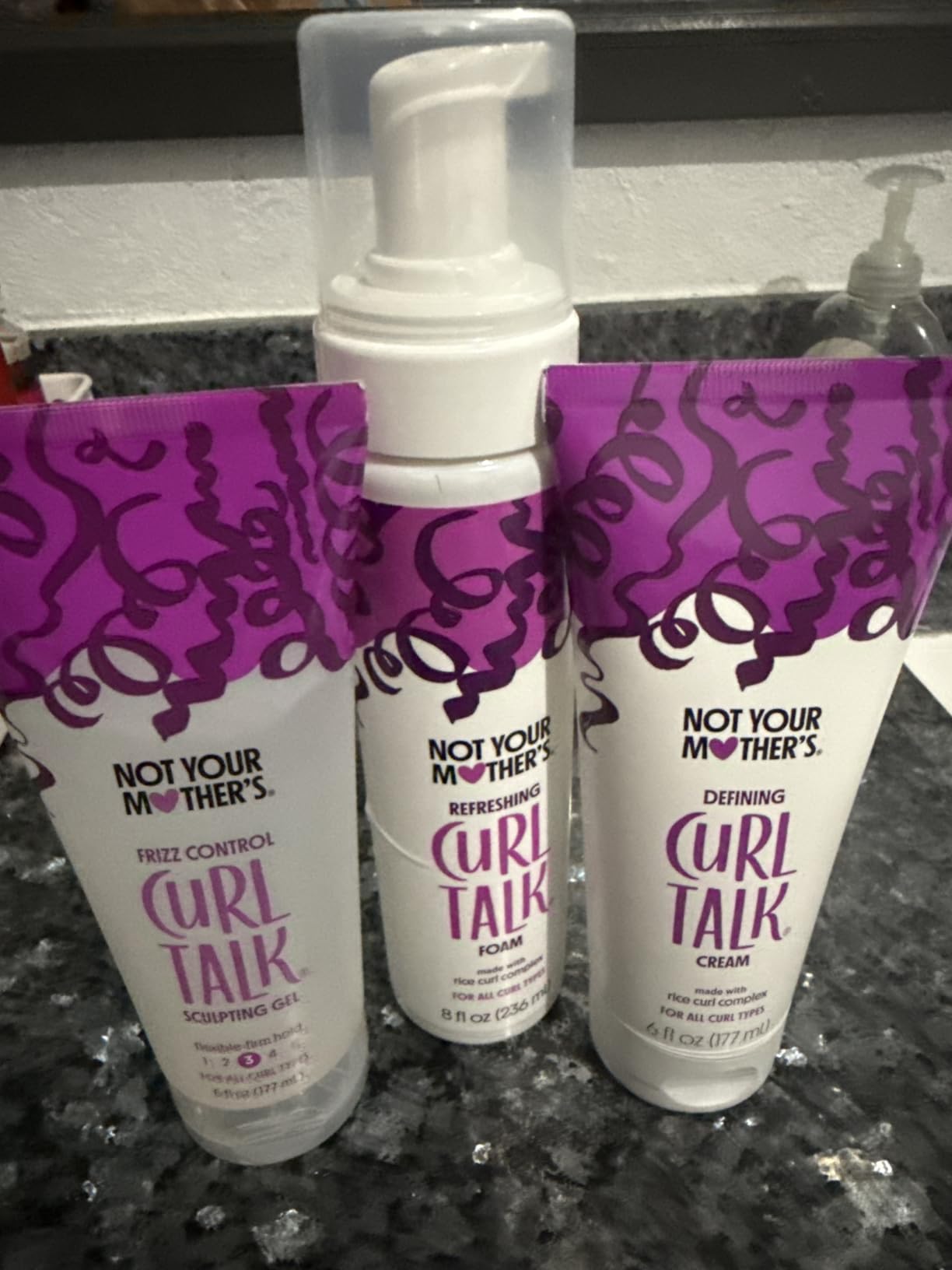 Not Your Mother's Curl Talk Frizz Control Sculpting Gel, Defining Cream, and Refreshing Curl Foam (3-Pack) - 6 and 8 fl oz - Formulated with Rice Curl Complex - For All Curly Hair Types customer photo 1