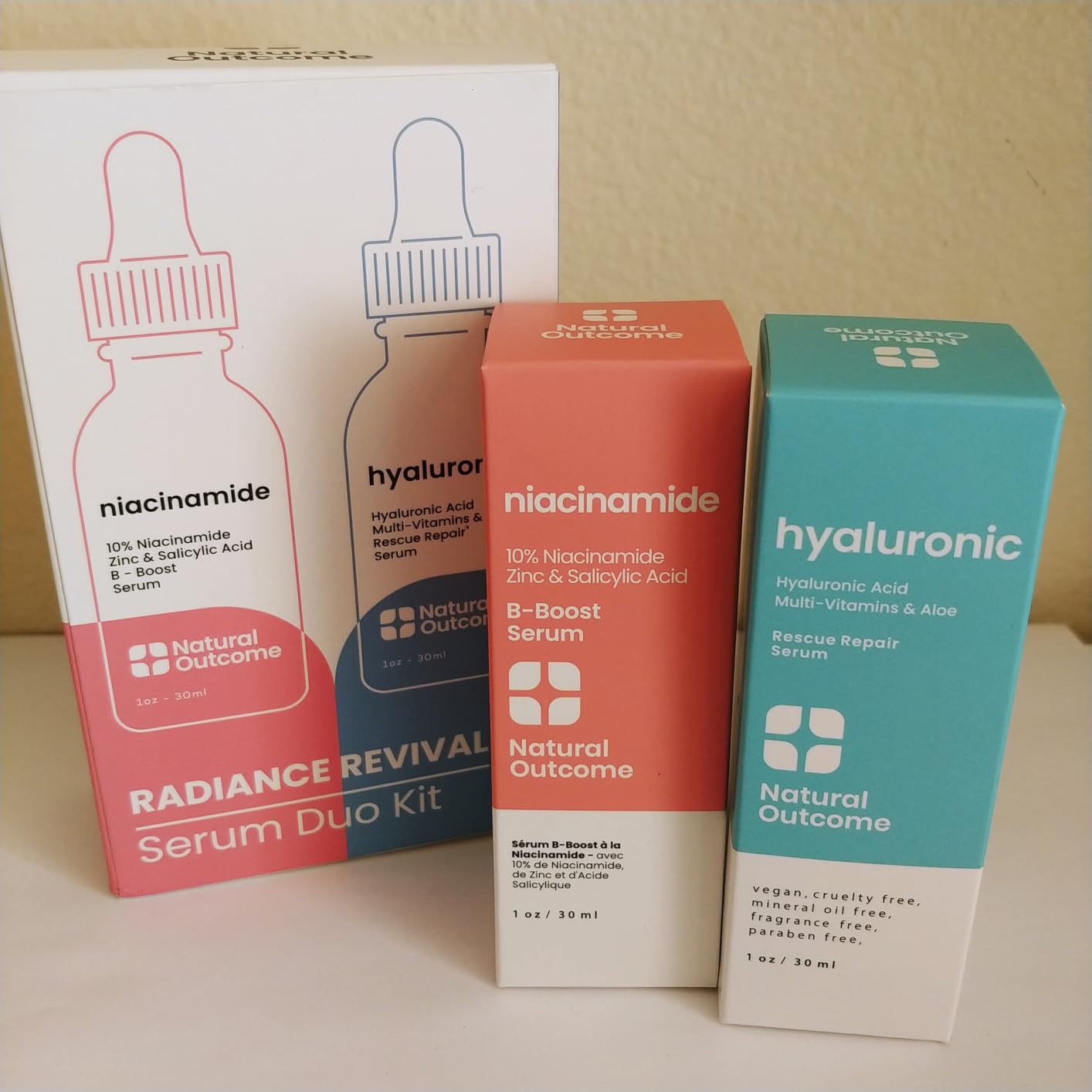Natural Outcome Hydrating Hyaluronic Acid Serum and 10% Niacinamide Face Serum - Lightweight Anti Aging Facial Serum Set 1 oz Each, Vegan, Cruelty Free & Fragrance Free customer photo 1