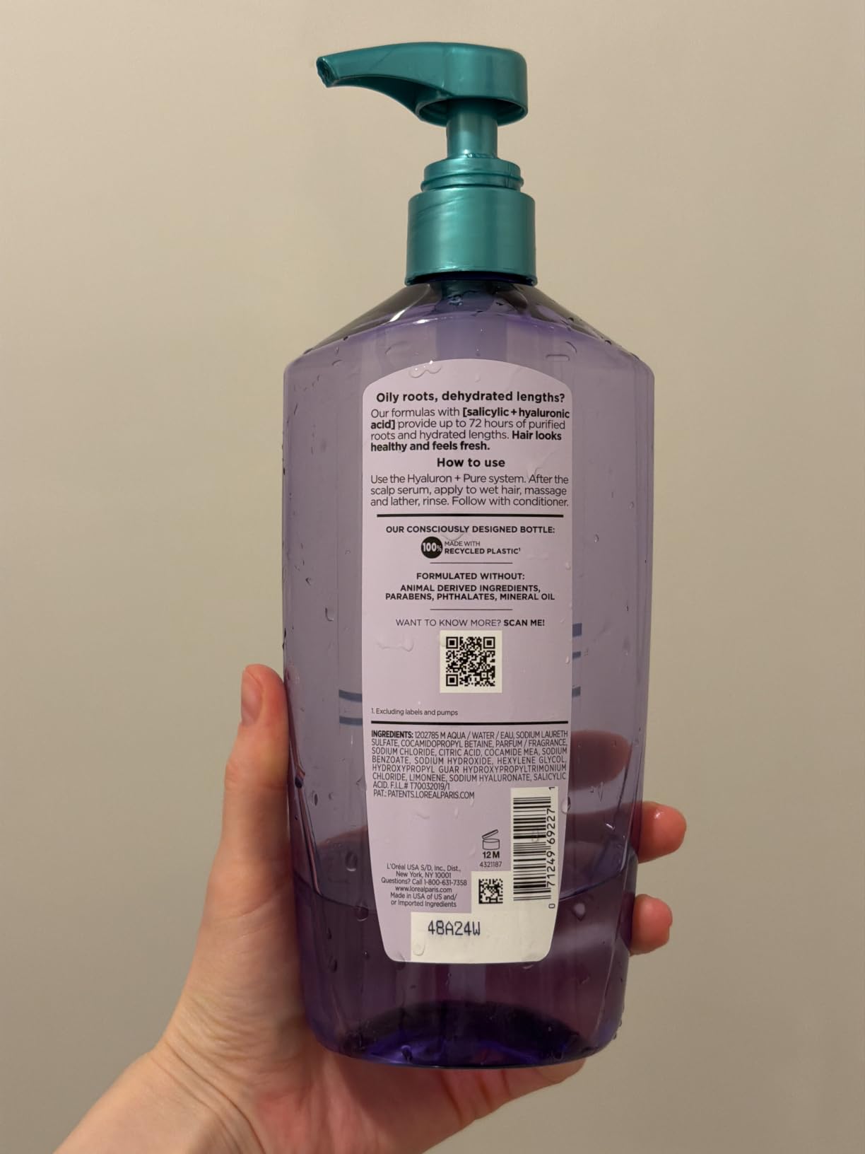 L'Oreal Paris Elvive Hyaluron + Pure 72H Purifying Shampoo for Oily Hair, Clarifying Shampoo with Salicylic Acid and Hyaluronic Acid, 28 Fl Oz customer photo 2