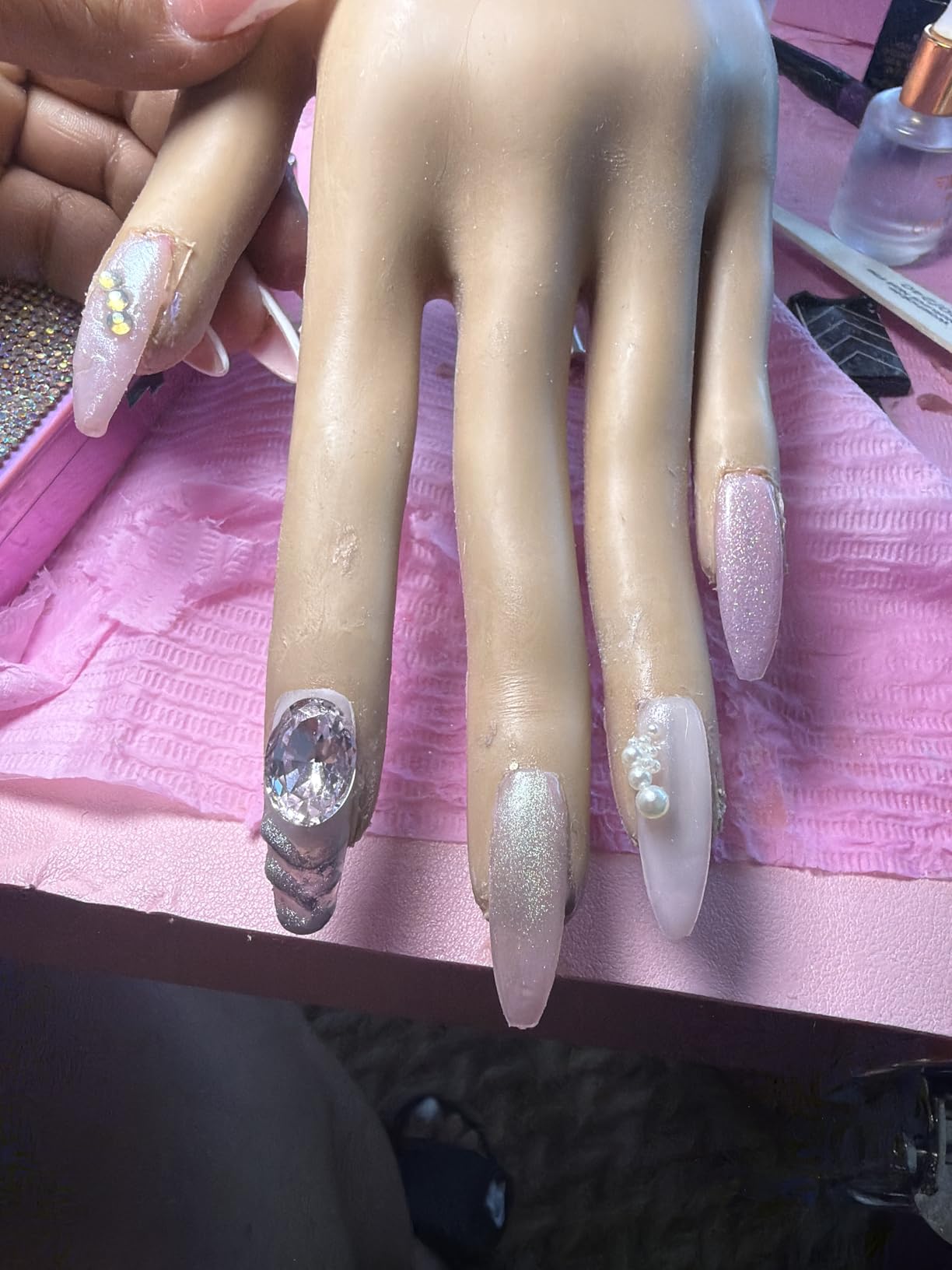 Practice Hand for Acrylic Nails, Tips Won't Fall Off Mannequin Hand | T Slot Locks Tip, Flexible Fingers, Adjustable Stand, 200 Tips & Nail File, Brushes, Rhinestone for Beginners Home Manicure customer photo 1