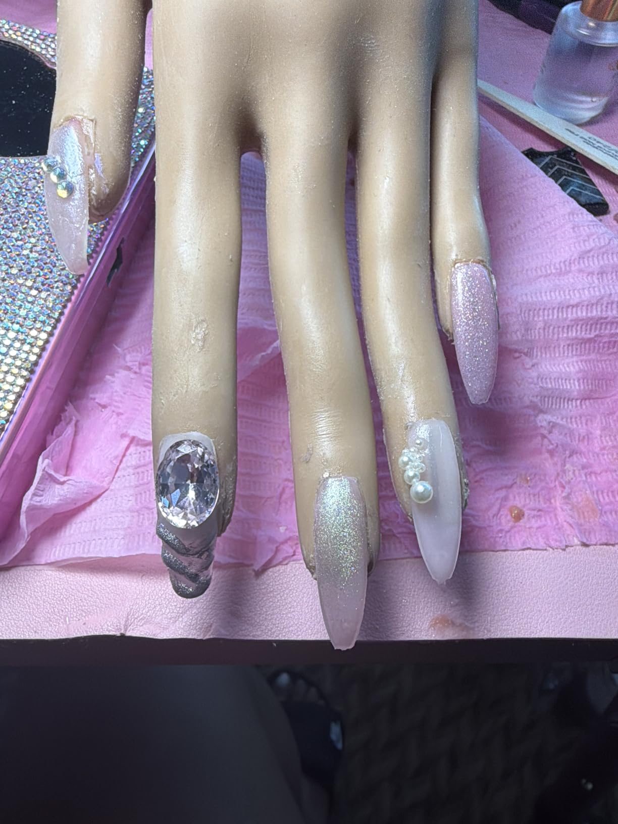 Practice Hand for Acrylic Nails, Tips Won't Fall Off Mannequin Hand | T Slot Locks Tip, Flexible Fingers, Adjustable Stand, 200 Tips & Nail File, Brushes, Rhinestone for Beginners Home Manicure customer photo 2
