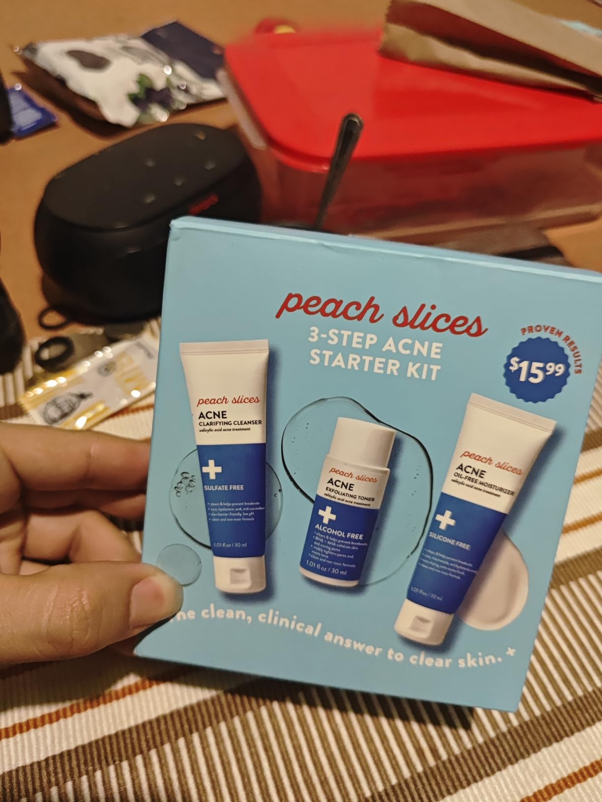 Peach Slices - 3-Step Clarifying Starter Kit (3 Products) - Skin Care Set for Blemish-Prone Skin - 1 Toner, 1 Cleanser, 1 Oil Free Moisturizer - 2% Salicylic Acid & Botanicals - Vegan & Cruelty Free customer photo 1