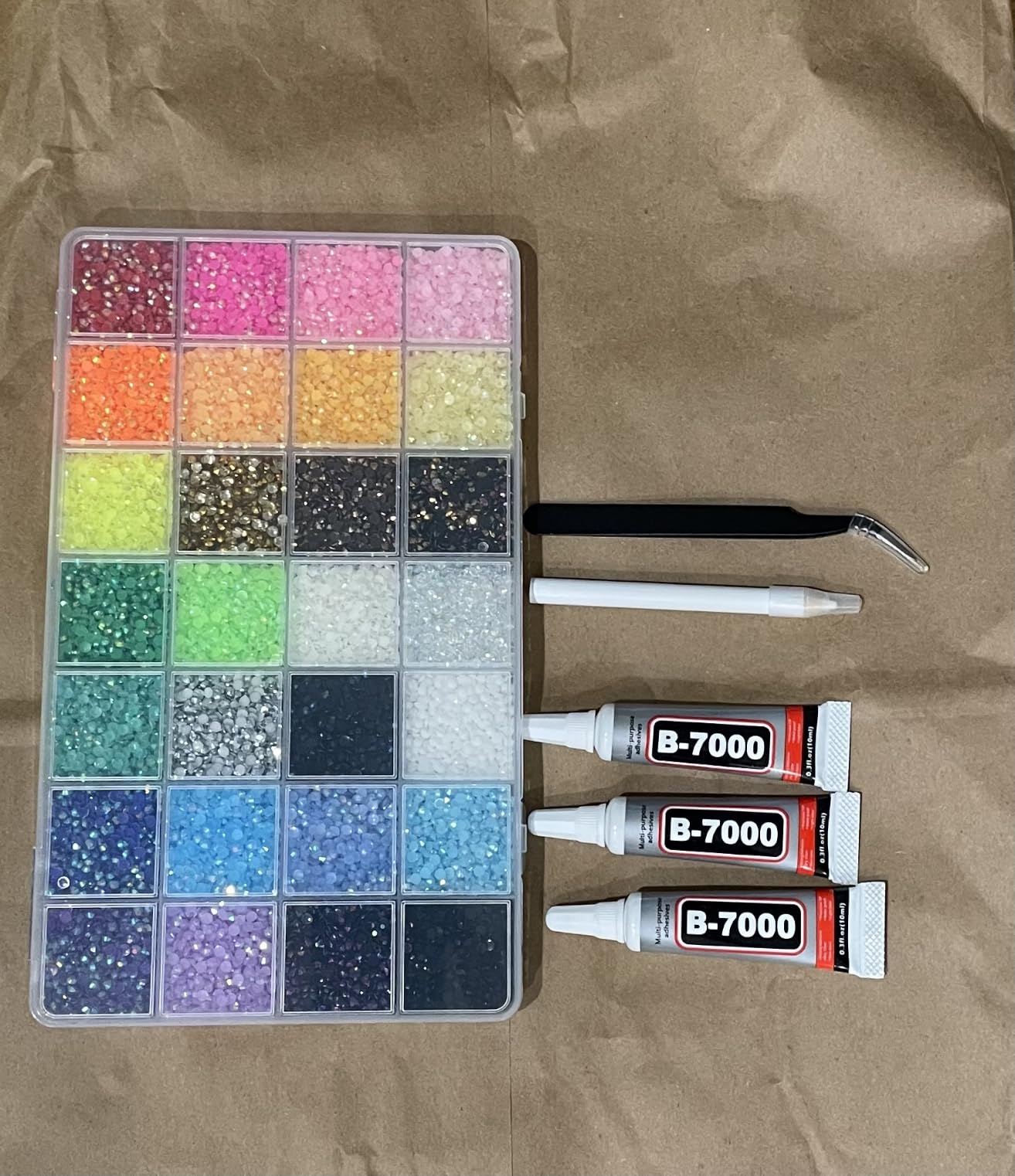 38000Pcs 3mm Jelly Rhinestones Bedazzling Kit | 28 Colors Flatback Gems with 3Pcs B7000 Jewelry Glue, Diamond Art Tools for Bedazzling Shoes Books Crafts Nail Art customer photo 1