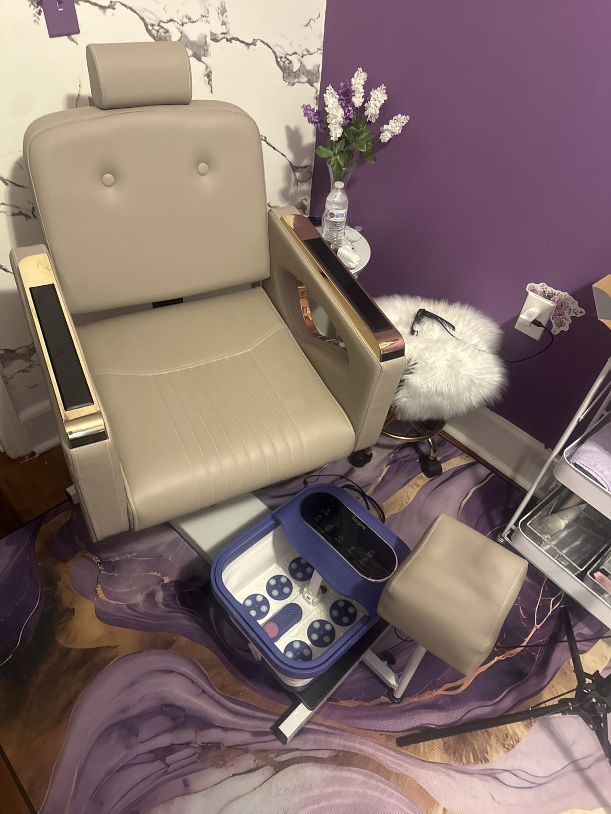 Black Spa Pedicure Chair, Pedicure Station No Plumbing for Nail Tech | 360° Swivel, Equipped with hydraulic pump, Adjustable Footrest, Rolling Pedicure Stool, Suit for Beauty Spa Salon customer photo 1