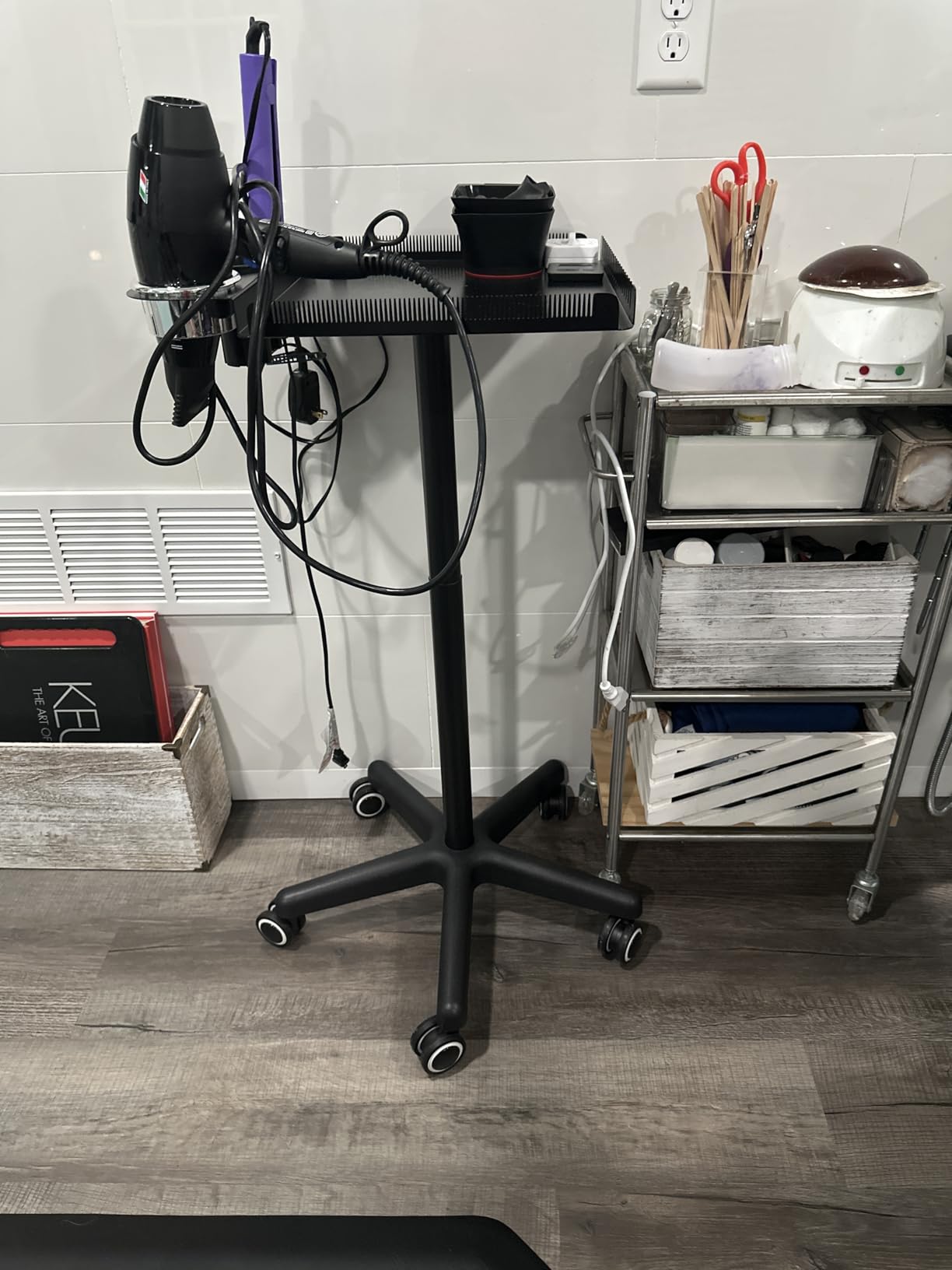 TASALON Black Salon Rolling Tray Cart on Wheels, Portable Braiding Hair Rack with Magnetic Hair Dye Bowls, Heat-Resistant Tool Rack for Salon Storage, Rolling Tool Cart & Hairstylist Station Organizer customer photo 1