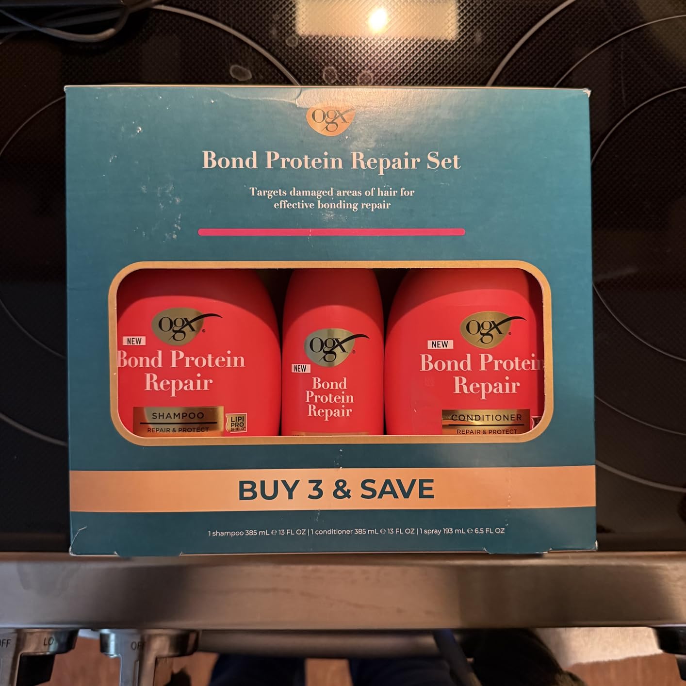 OGX Repair & Protect Bond Protein Repair Haircare Set, Lightweight Shampoo & Conditioner for Damaged Hair, 450°F Heat Protect Spray for weightless damage protection, 3 Items customer photo 2