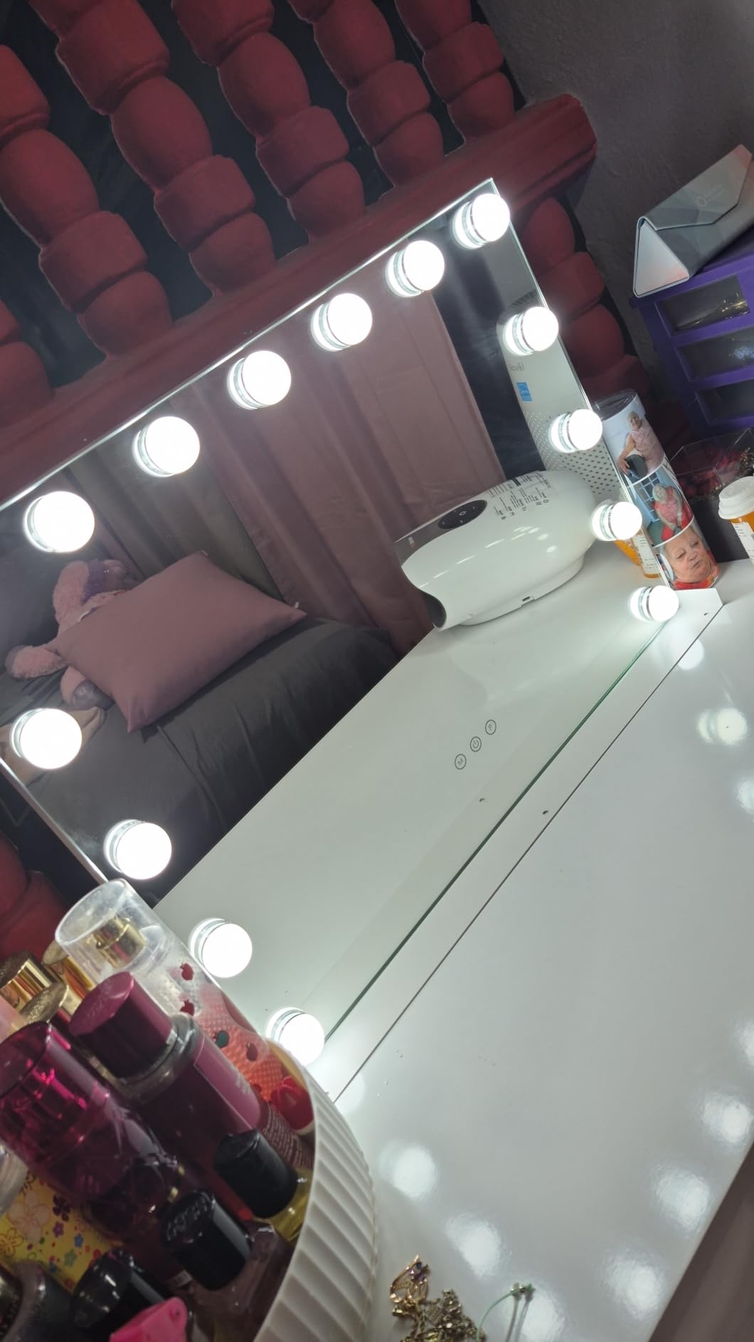 ROLOVE 23x18 Inch Makeup Mirror with Lights, Detachable Magnifier | LED Vanity Mirror, 3 Color Modes, Stepless Dimming, Touch Control, Plug-In Power, Horizontal Wall Mount or Tabletop Use customer photo 1