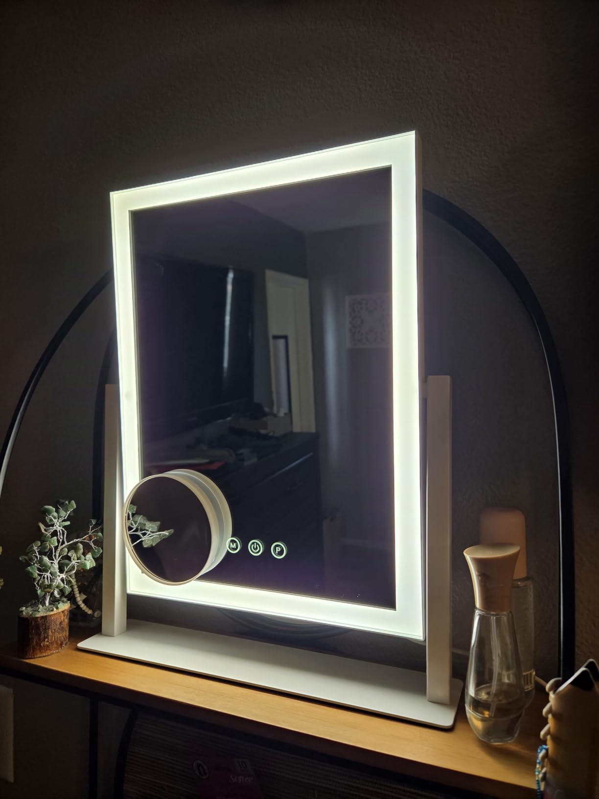 ROLOVE 23x18 Inch Makeup Mirror with Lights, Detachable Magnifier | LED Vanity Mirror, 3 Color Modes, Stepless Dimming, Touch Control, Plug-In Power, Horizontal Wall Mount or Tabletop Use customer photo 2