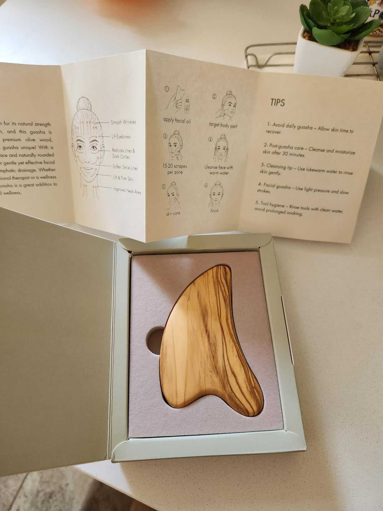 CHOSIN Gua Sha Tool for Face & Body: Face Massager Tool for Lymphatic Drainage - Jaw Lifting & Anti-Aging, Relieve Pain for Women Men Self Care Gift (Olive Wood) customer photo 1