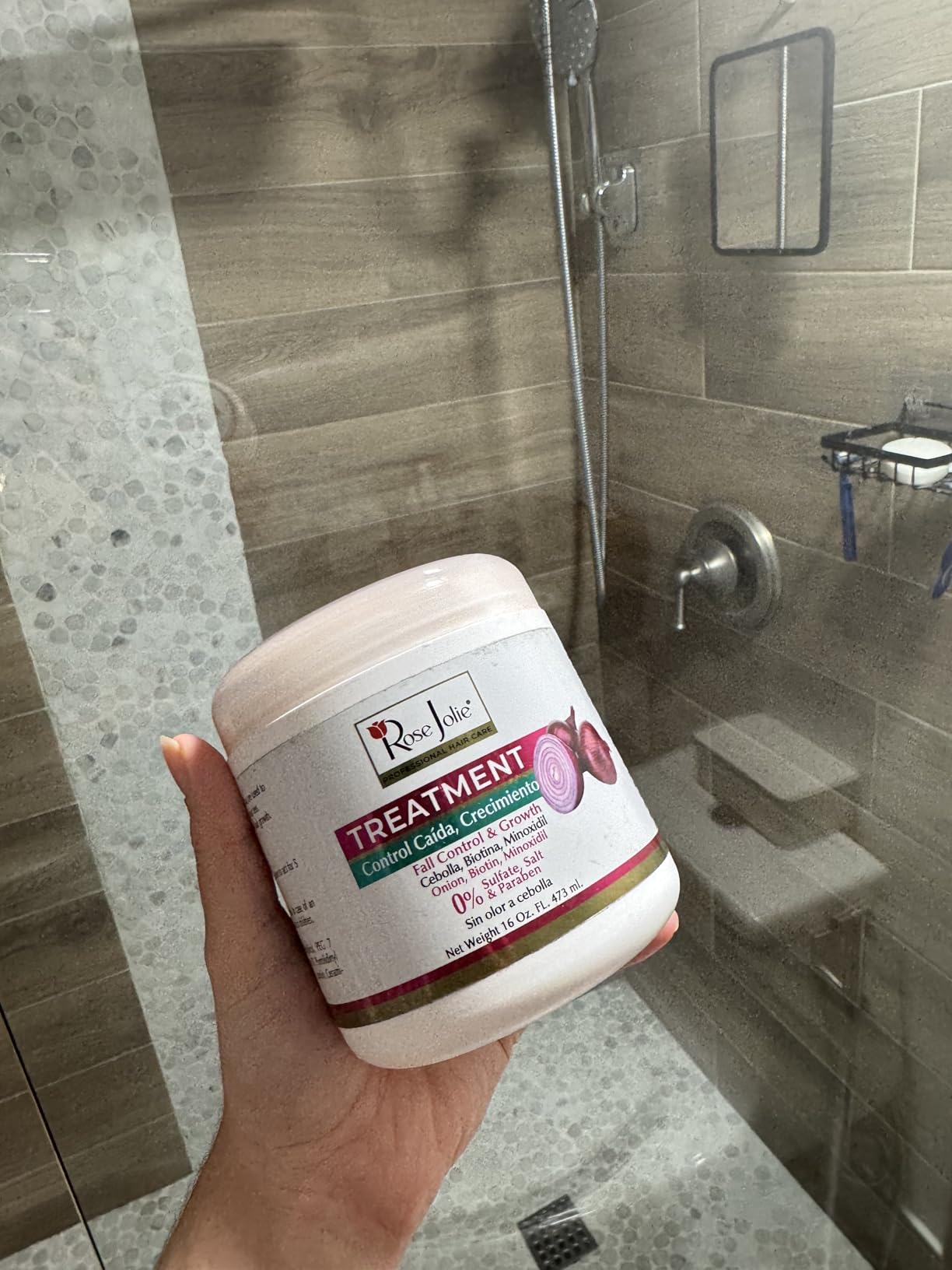 Rose Jolie Onion & Biotin Hair Treatment | Hair Fall Control & Growth Support | Deep Repair for Dry or Damaged Hair | Sulfate-Free, Salt-Free, Paraben-Free | No Onion Smell | 16 fl oz customer photo 1
